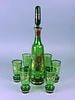 Bohemian Czech Green Glass Decanter Set with Gold Floral Enamel (1 of 5)