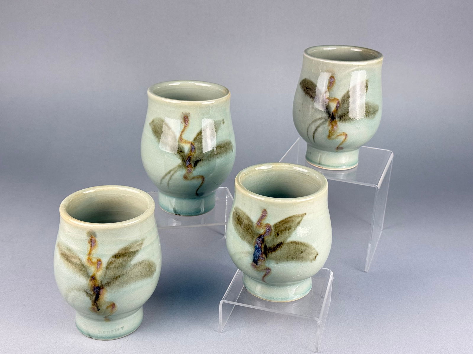 A Collection of Four Studio Pottery Yunomi Cups by Hensley (1 of 9)