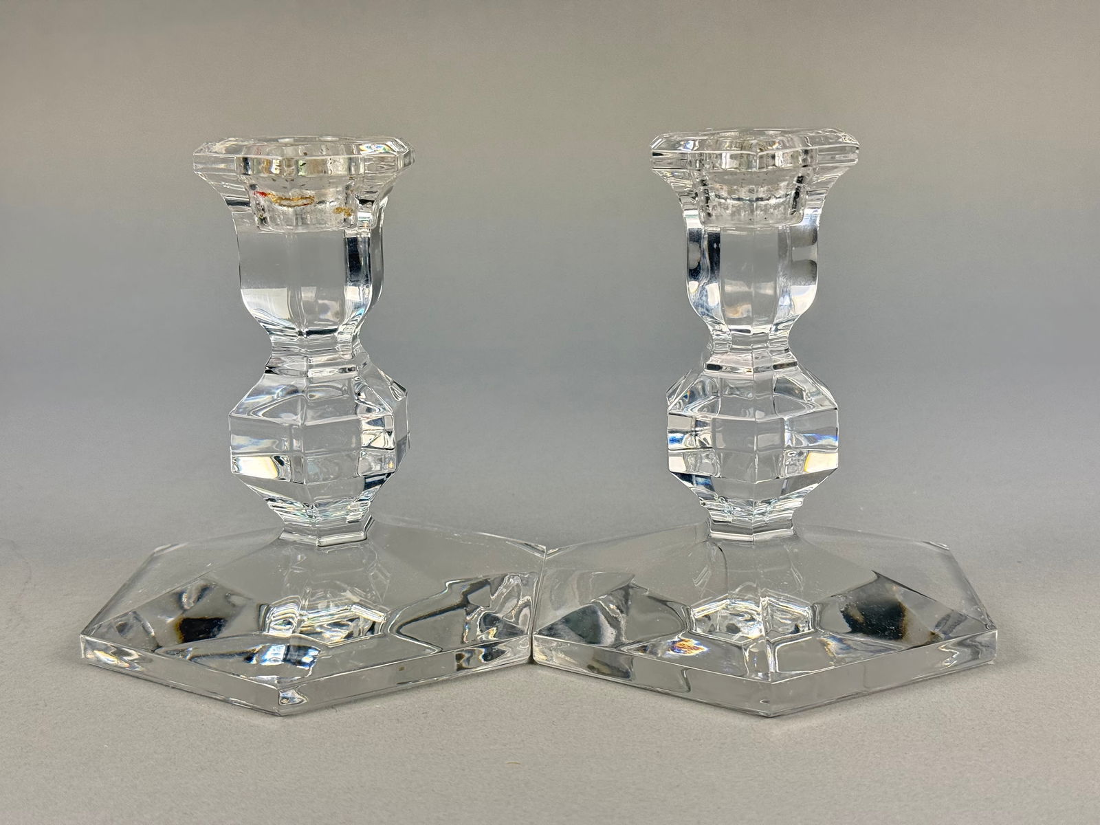 A Pair of Val St. Lambert Gardenia Pattern Crystal Candlesticks (1 of 6)