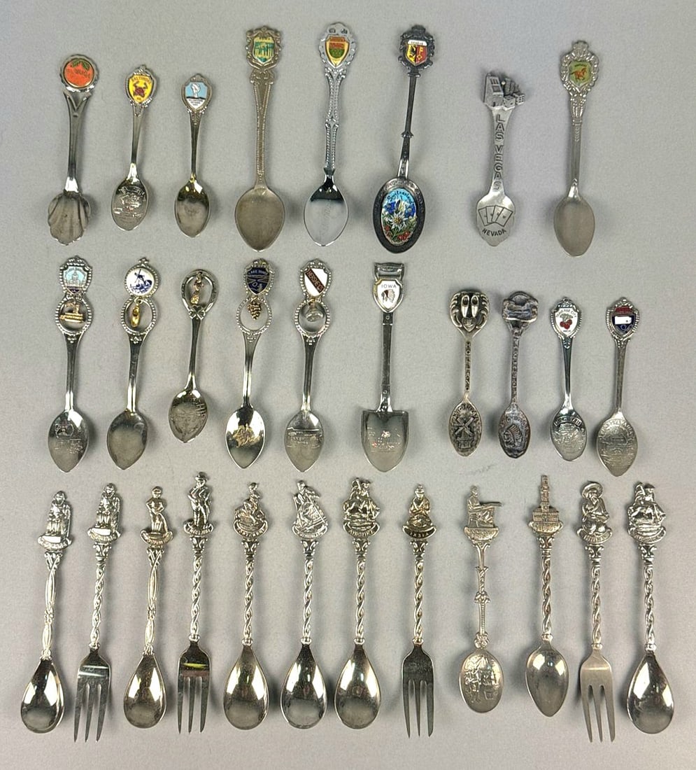 A Collection of 30 Vintage Silver-Toned Souvenir Spoons and Forks (1 of 8)