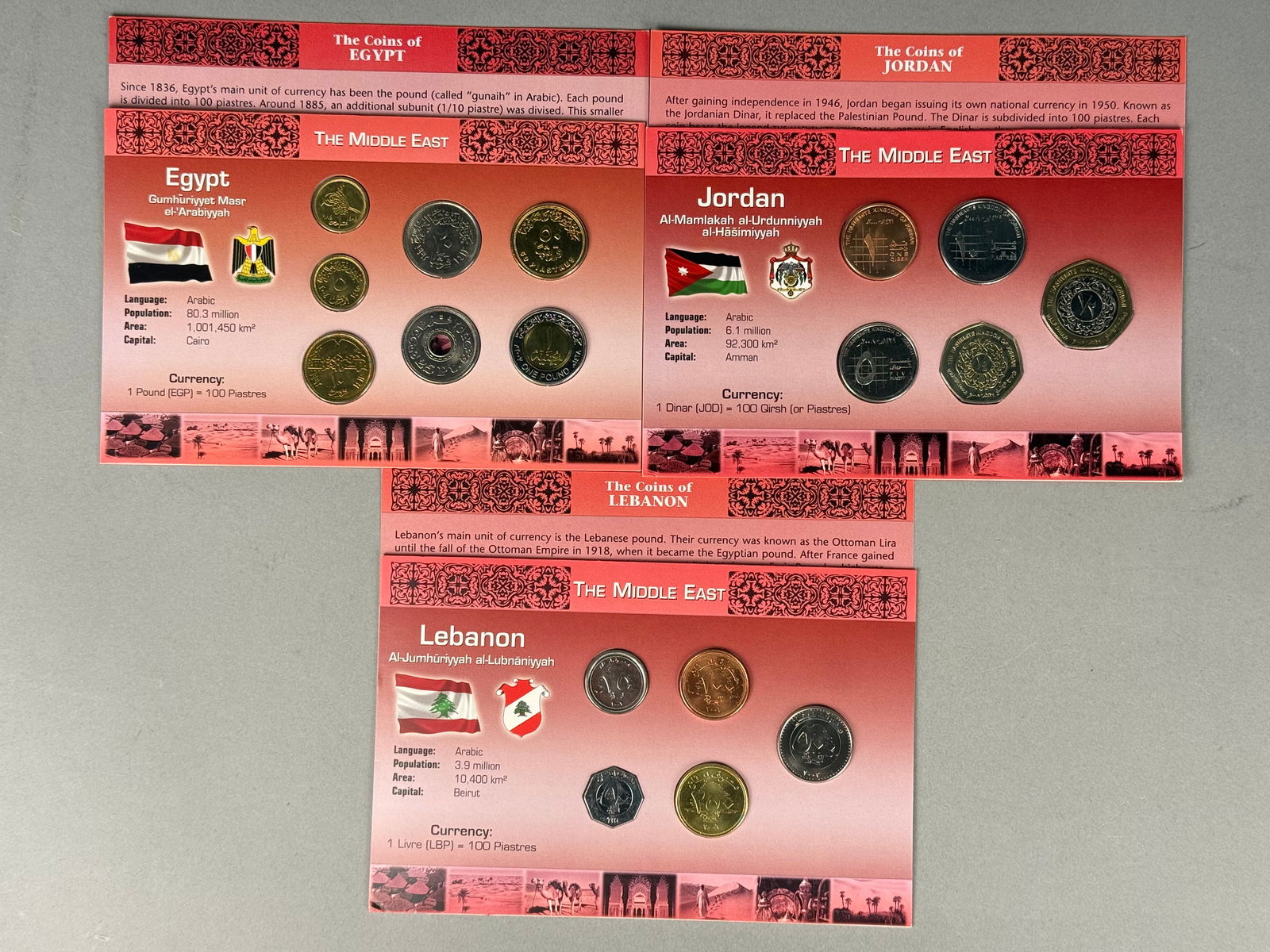 A Collection of Littleton World Coins on Three Middle East Display Cards (1 of 8)