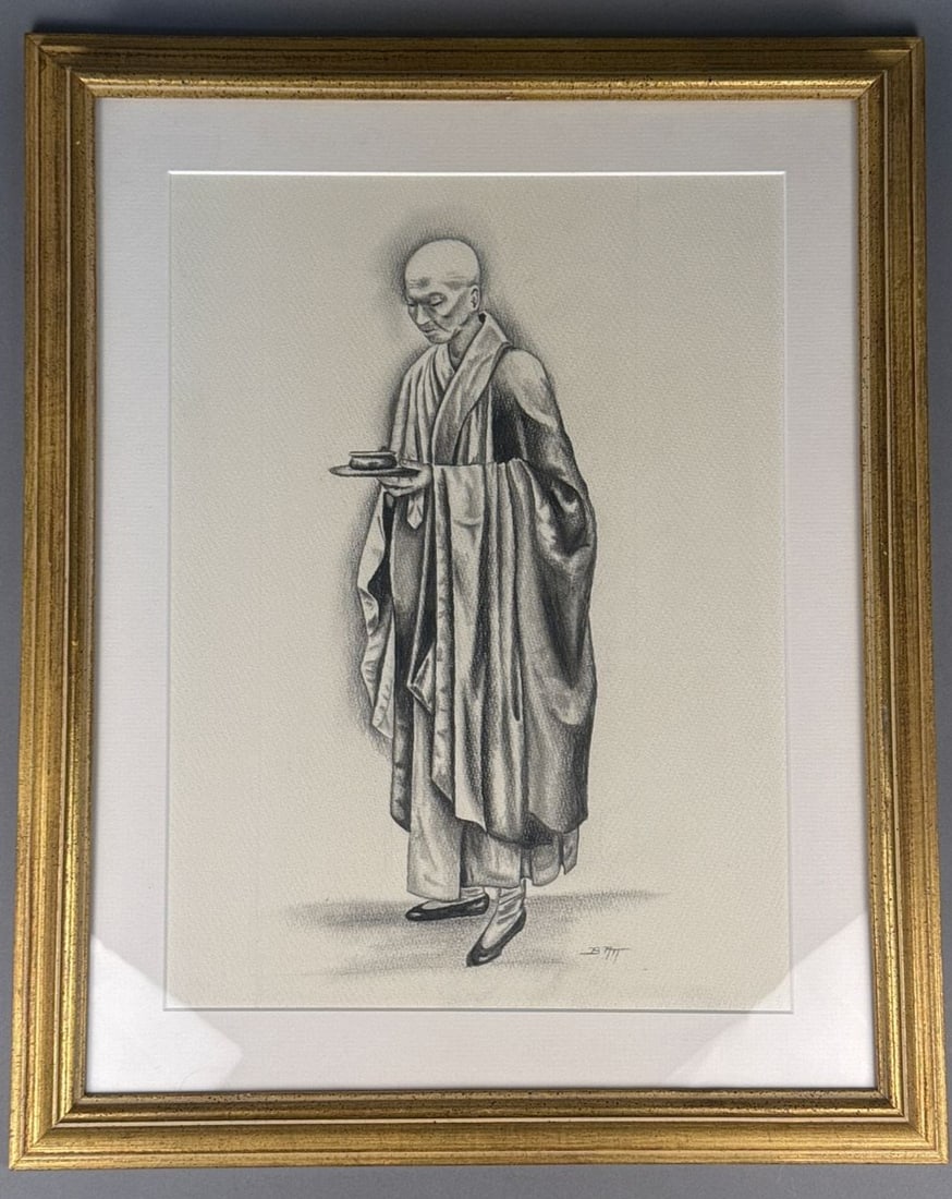 A Framed Monochromatic Drawing of a Monastic Figure (1 of 4)