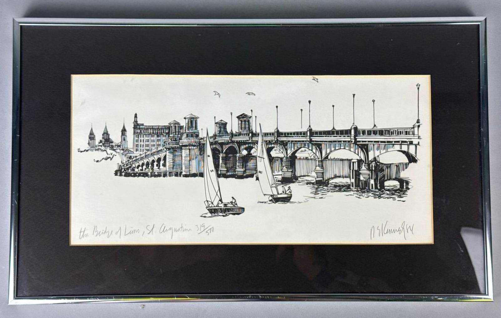 A Limited Edition Print of the Bridge of Lions, St. Augustine, by N. J. Kennedy, 1984 (1 of 5)