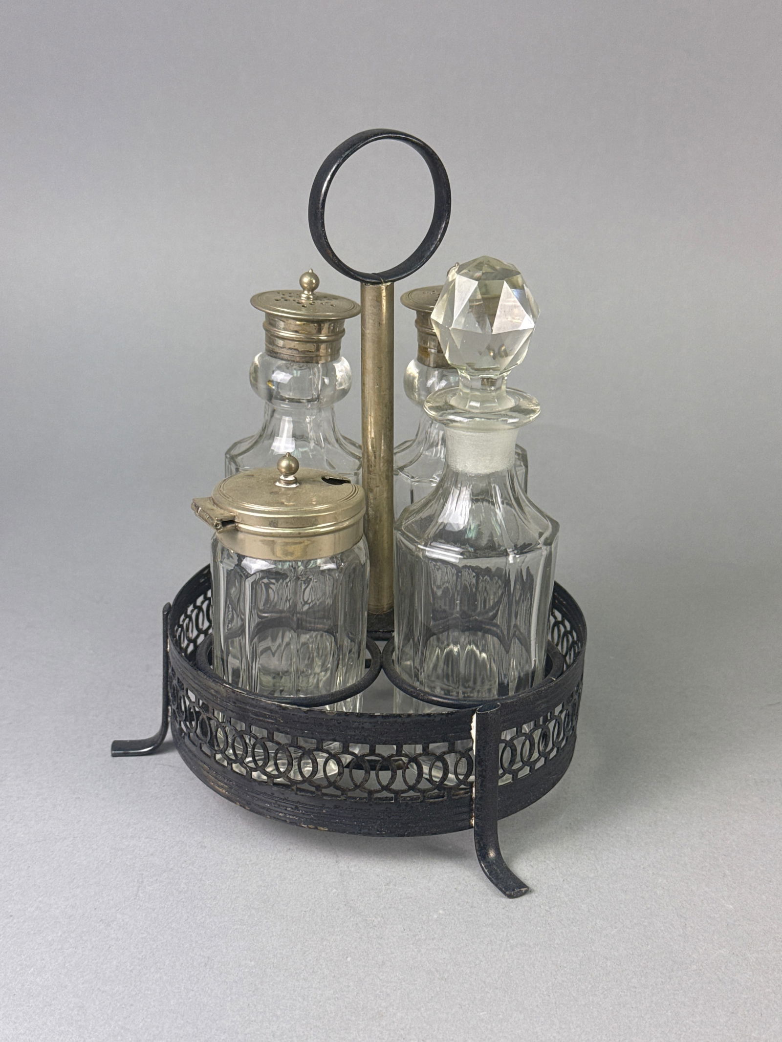 Victorian Silver Plate and Cut Glass Cruet Set (1 of 5)