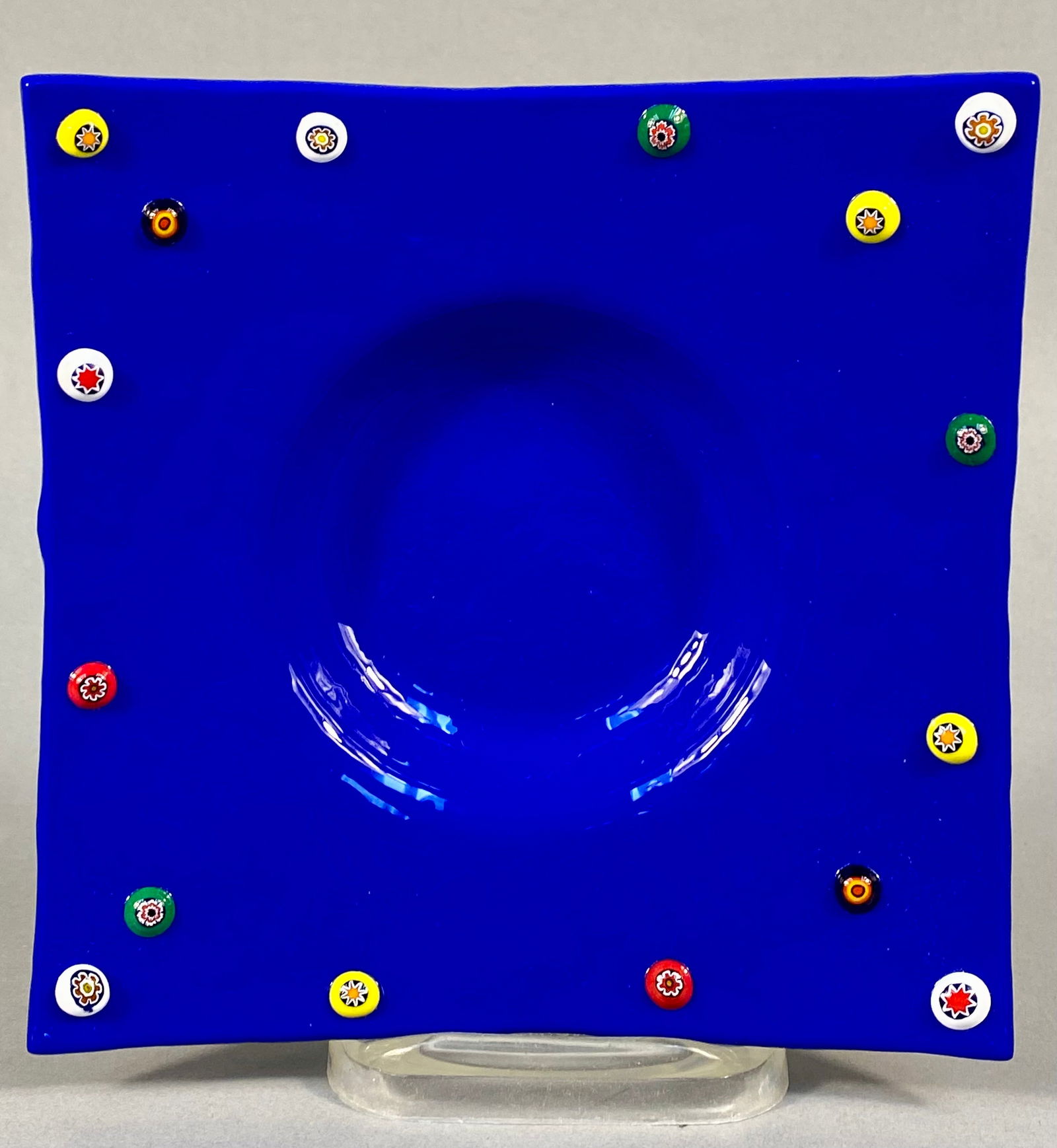 1960s Murano Cobalt Blue Fused Glass Dish with Millefiori Murrine (1 of 5)