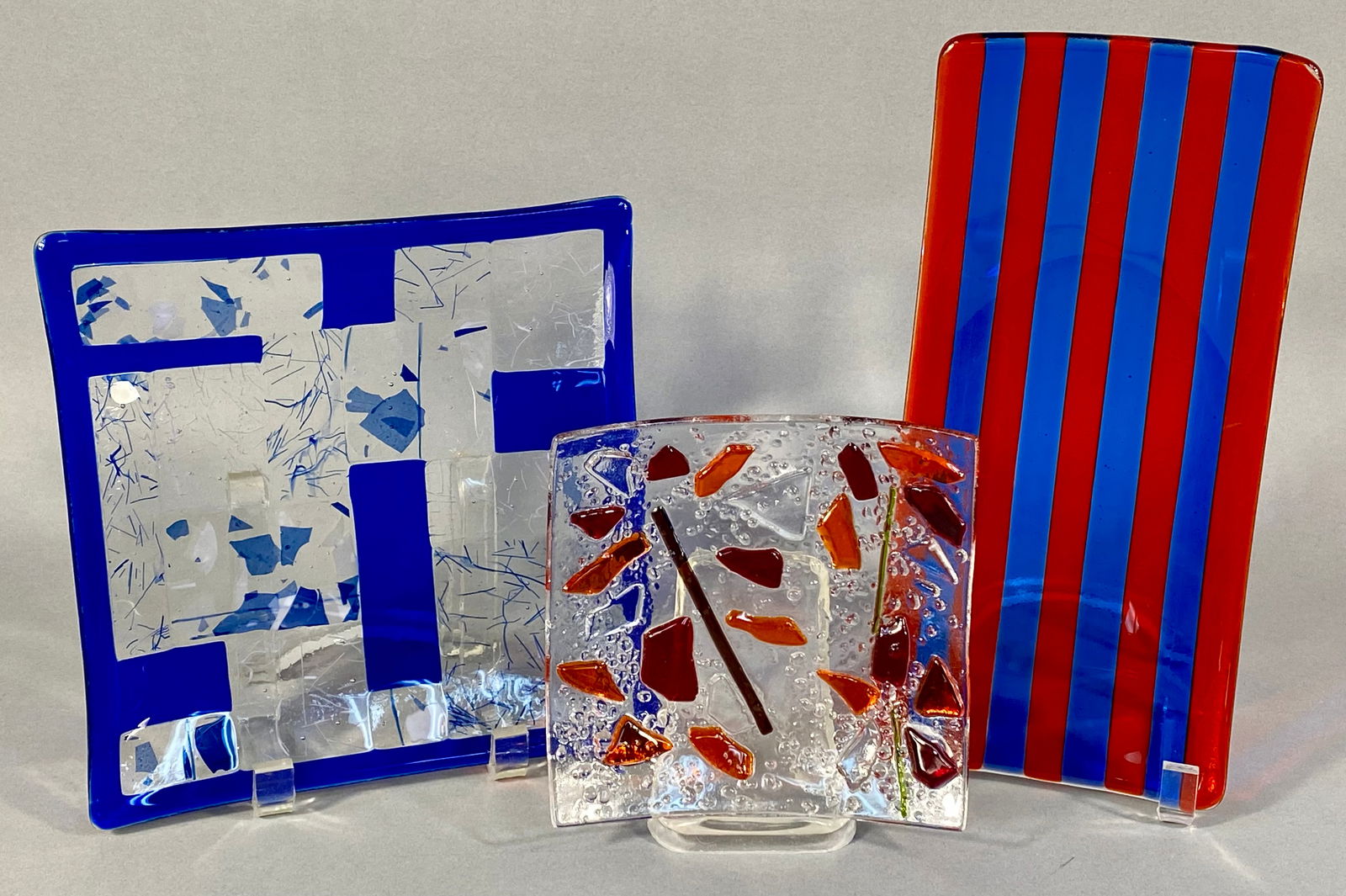 A Trio of Contemporary Fused Art Glass Decorative Dishes (1 of 6)