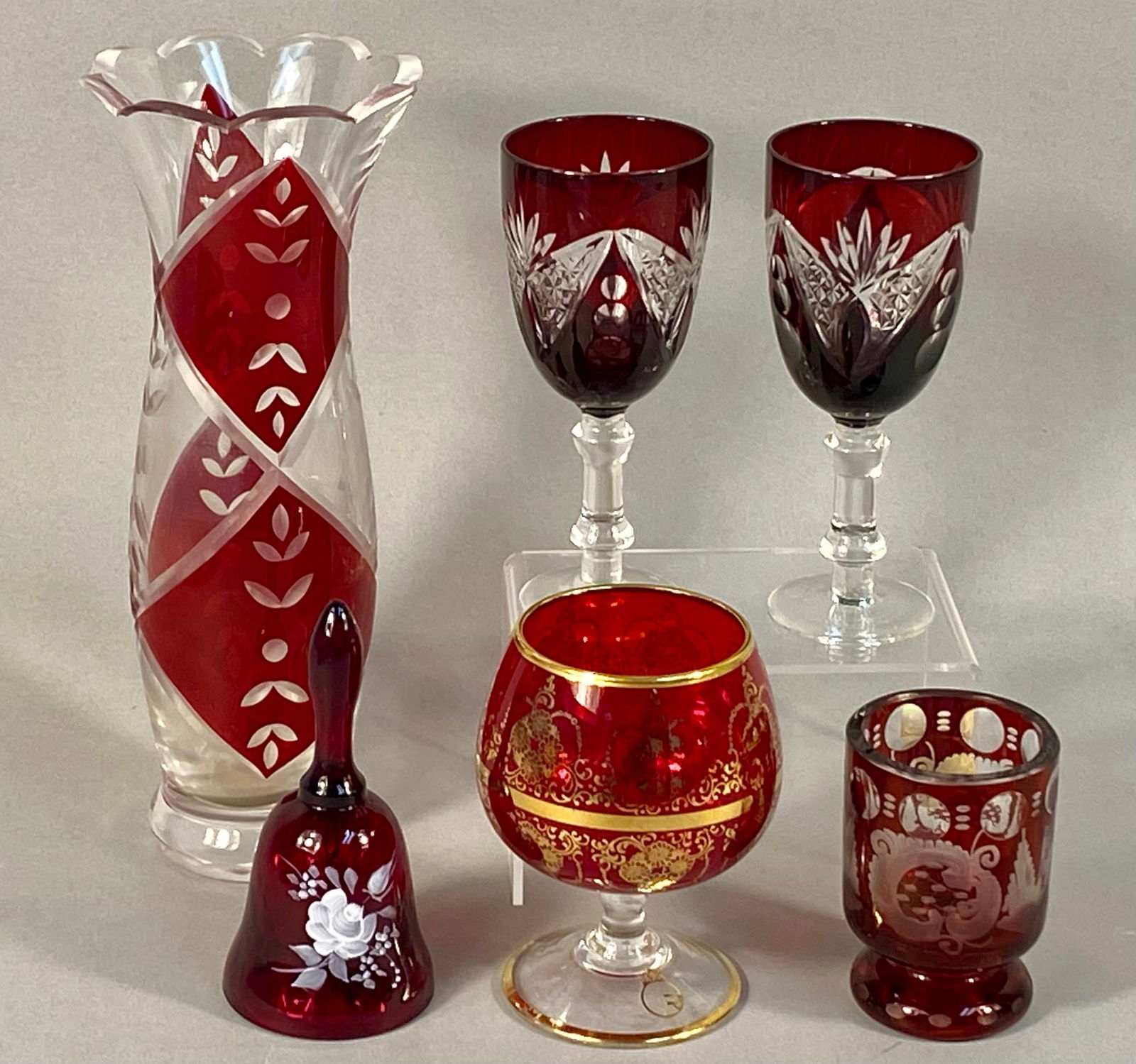 A Collection of Six Vintage Ruby Red Flashed and Cased Crystal Items, Including Lenox Crimson (1 of 12)