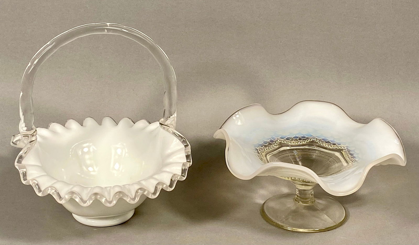A Pair of Fenton Silver Crest and Opalescent Pressed Glass Tableware Items (1 of 6)