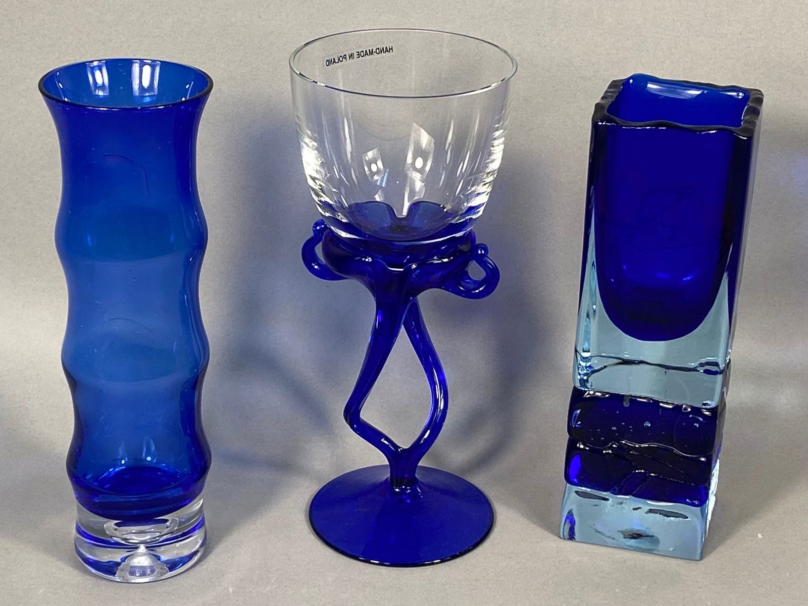A Trio of Modern Cobalt Blue Art Glass Vessels including Jozefina Krosno (1 of 9)