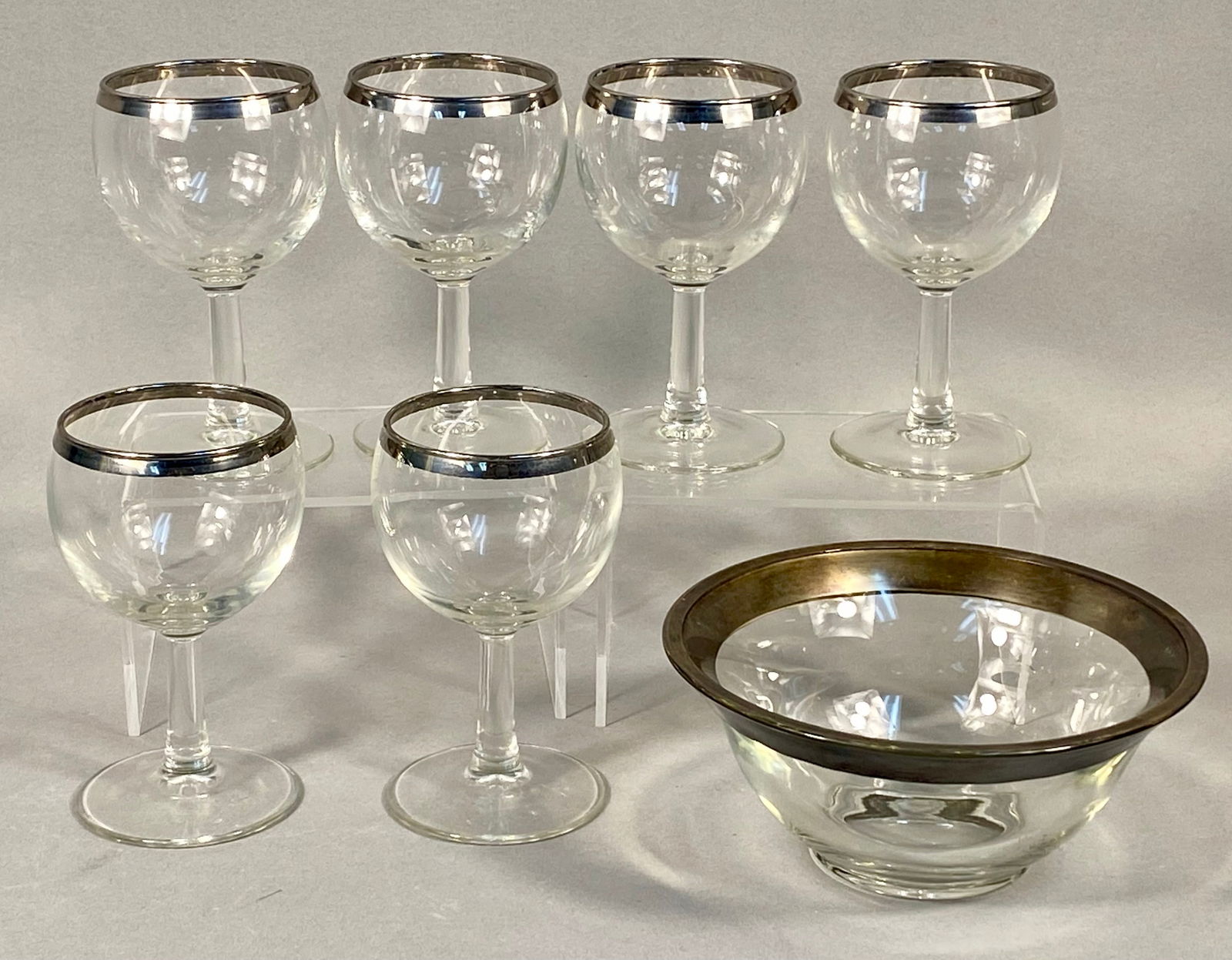 A Set of Fostoria Reflection Pattern Crystal Glassware with Platinum Rims (1 of 12)