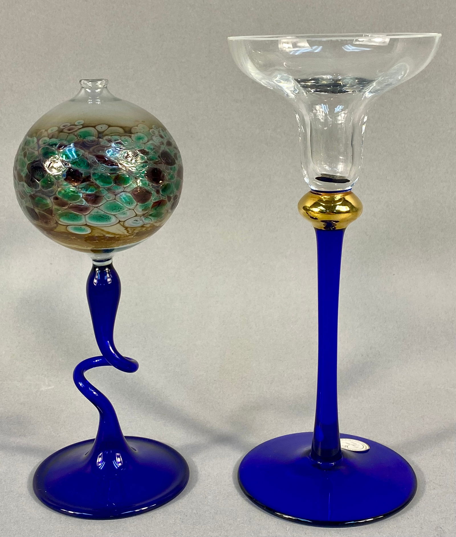 Two Romanian Crystal Cobalt Blue Handcrafted Glass Candle Holders (1 of 10)