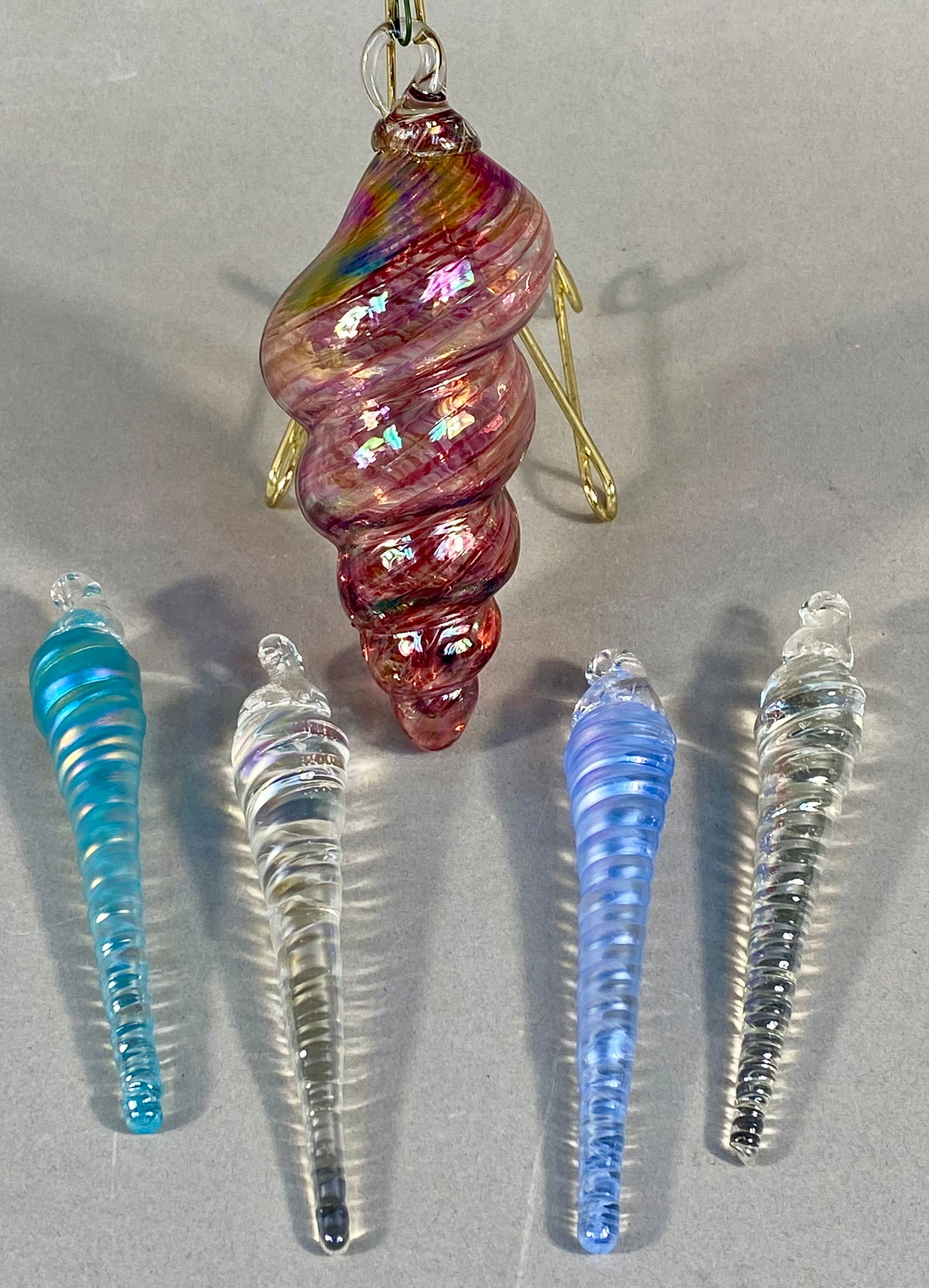 A Collection of Hand-Blown Iridized Glass Seashell Ornaments (1 of 8)