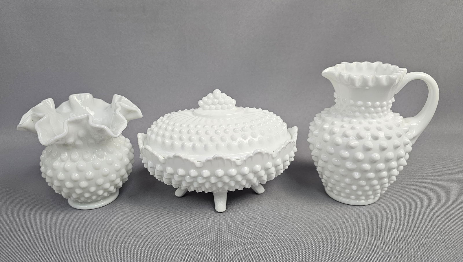 A Trio of Fenton Hobnail Milk Glass Tableware (1 of 15)