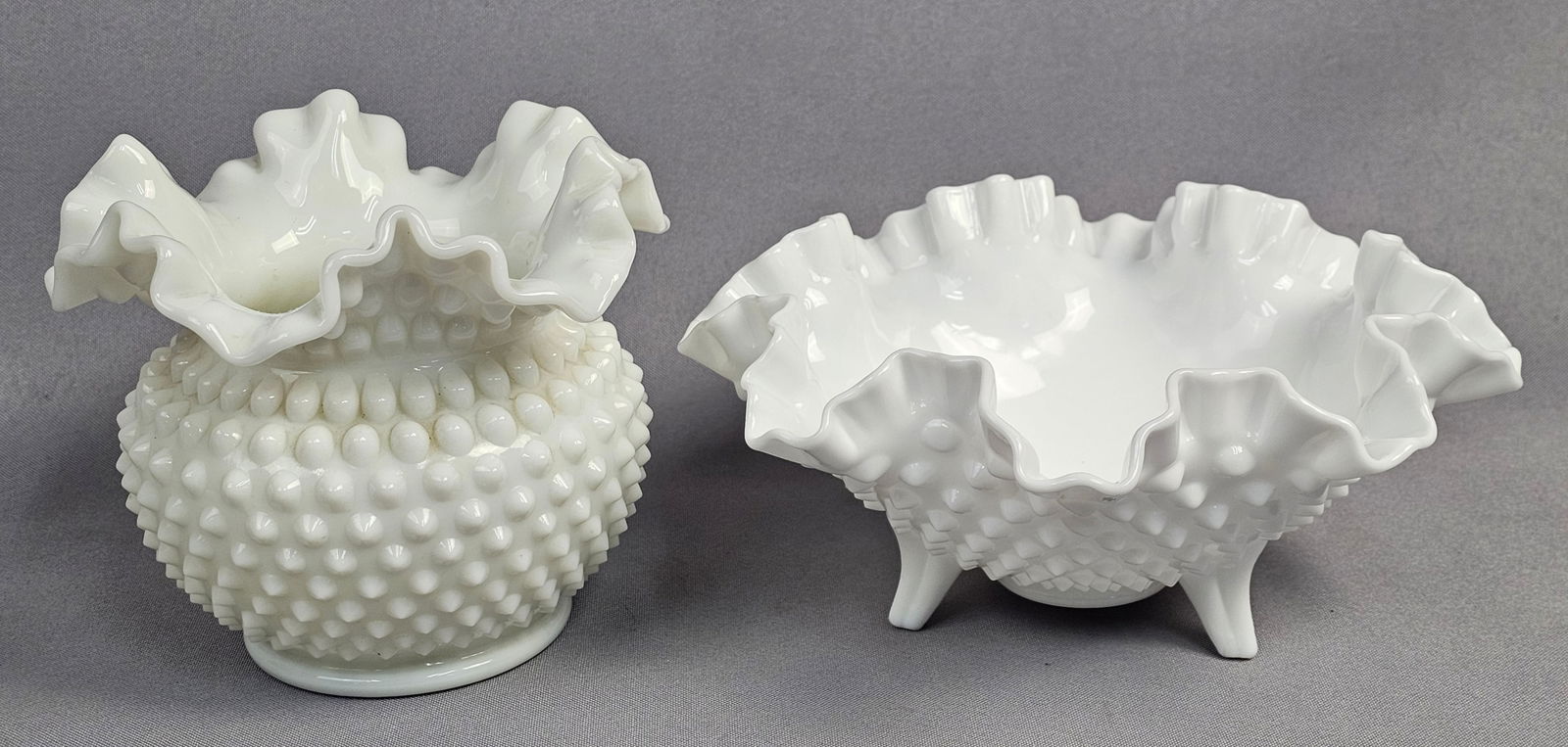 A Pair of Fenton White Milk Glass Hobnail Ruffled Tableware (1 of 15)