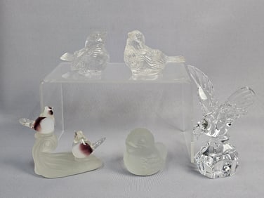A Collection of Glass and Crystal Bird Figurines including Val St Lambert and Goebel