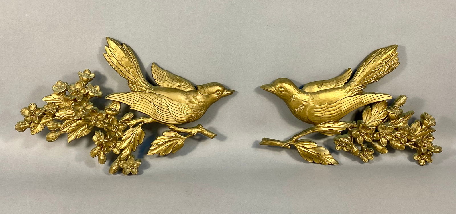 A Pair of Mid Century Modern Syroco Gold Birds on Dogwood Branches Wall Plaques (1 of 8)