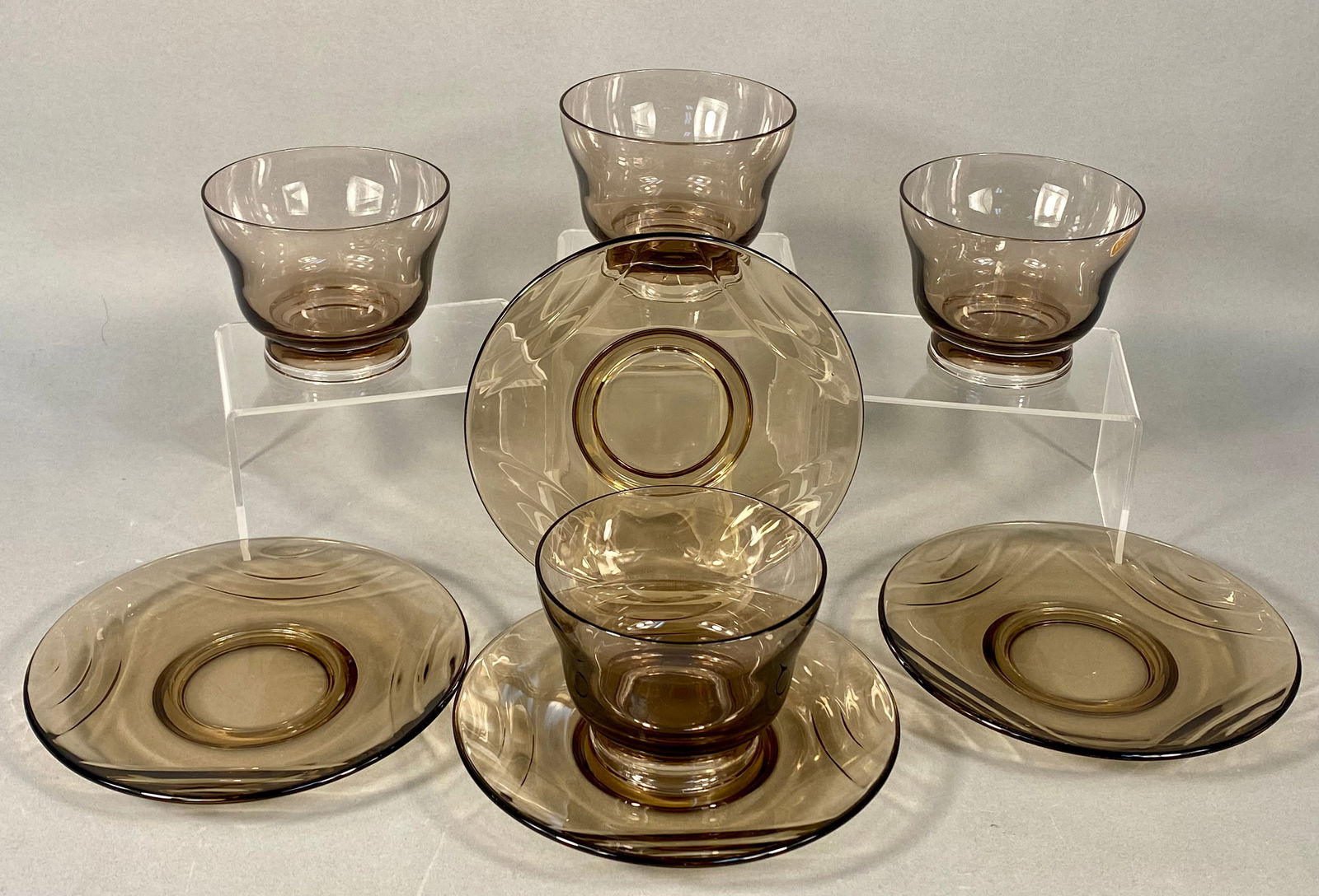 A Set of Fostoria Fairfax Amber Glass Cups and Saucers (1 of 5)