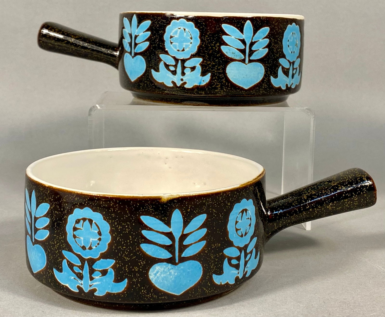 A Pair of Mid-Century Modern Style Handled Stoneware Soup Bowls (1 of 3)
