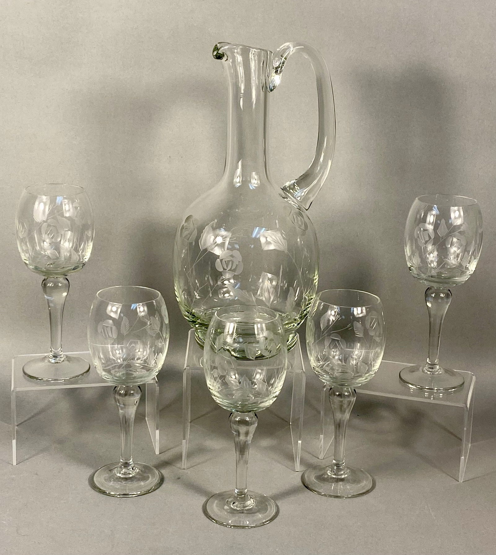 A Set of Etched Glass Beverage Service Items (1 of 9)