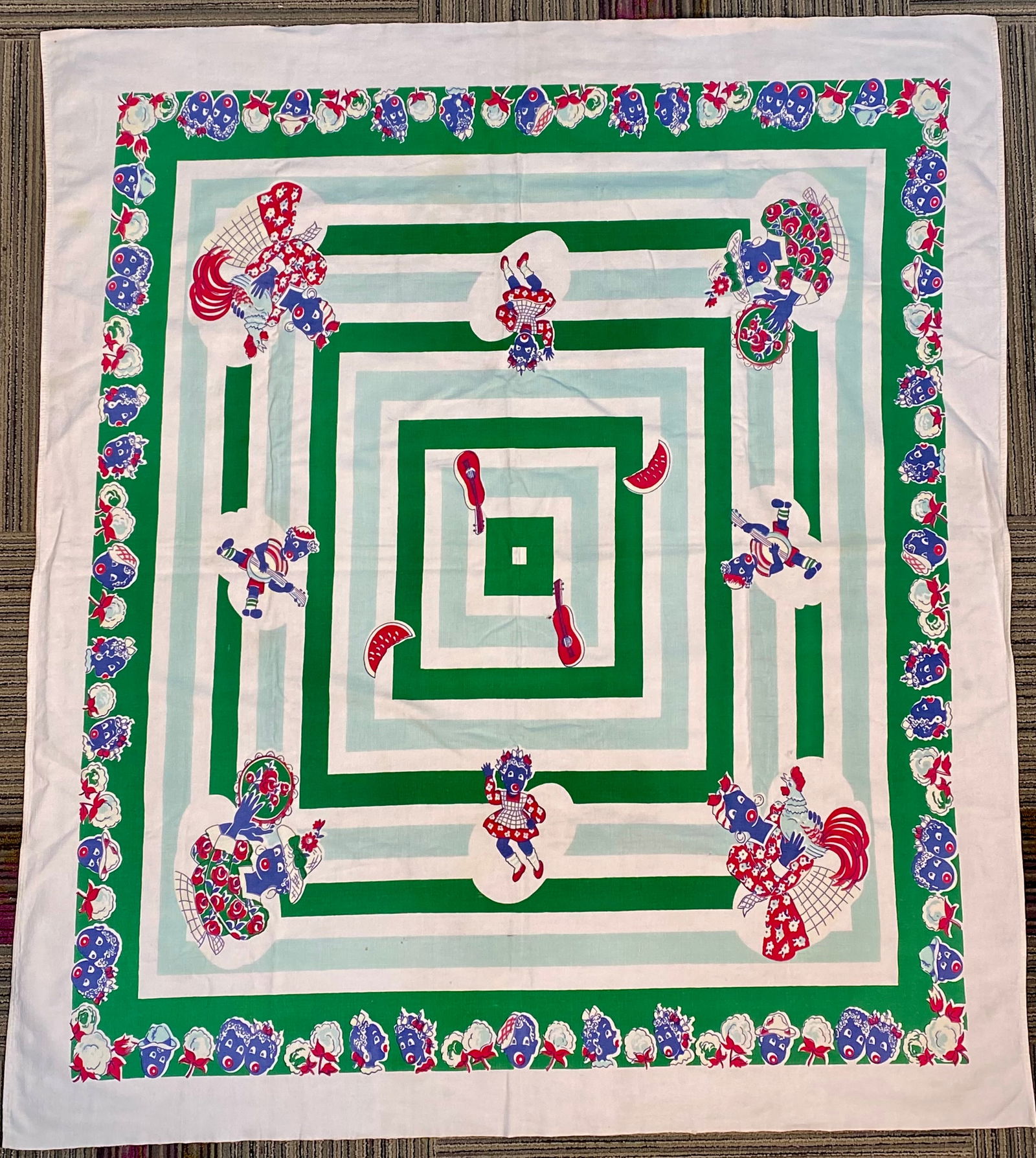 Vintage 1940s Mammy Black Americana Tablecloth (1 of 9)