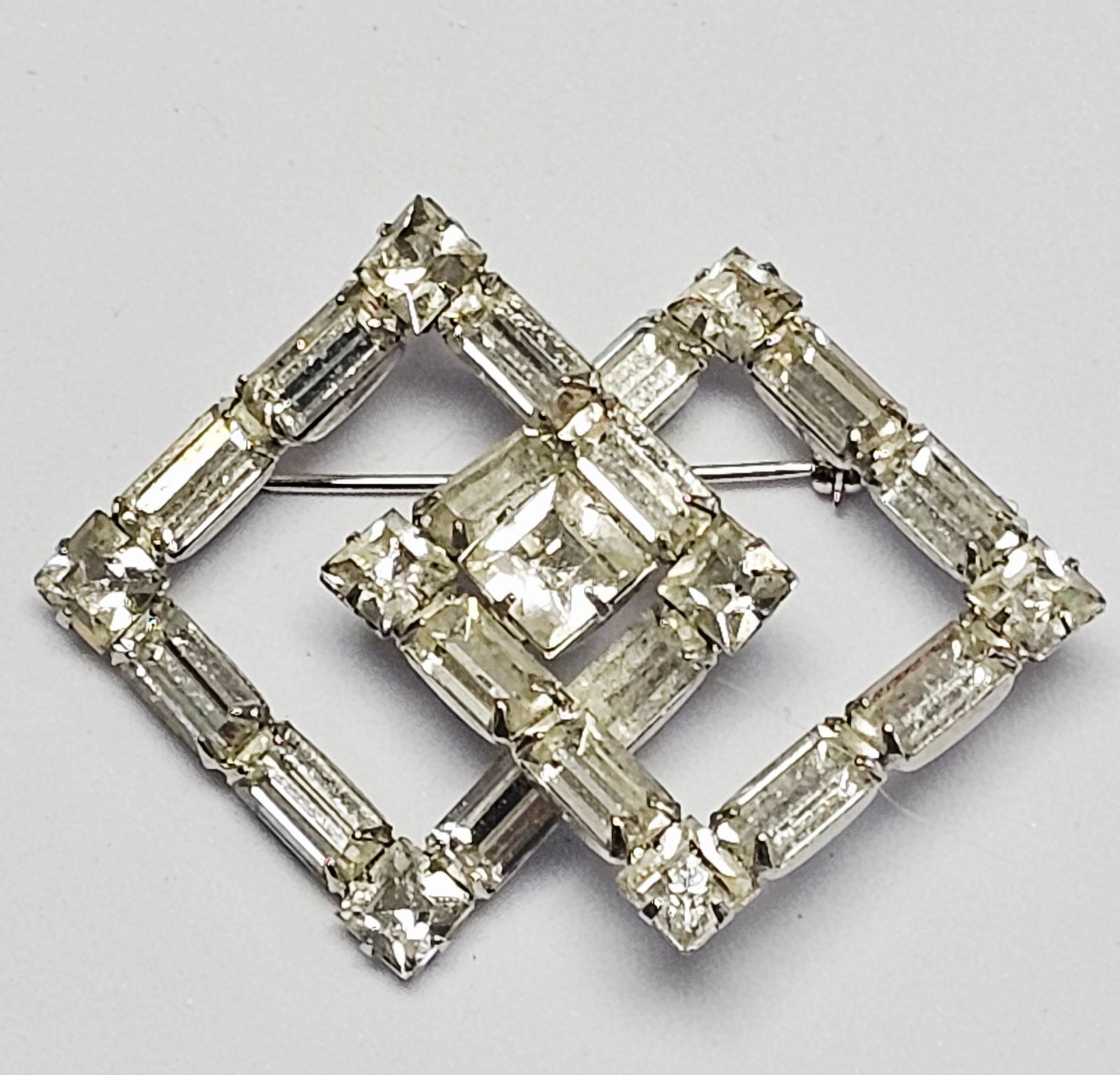 Weiss 1950s 3D Layered Square Rhinestone Brooch (1 of 7)