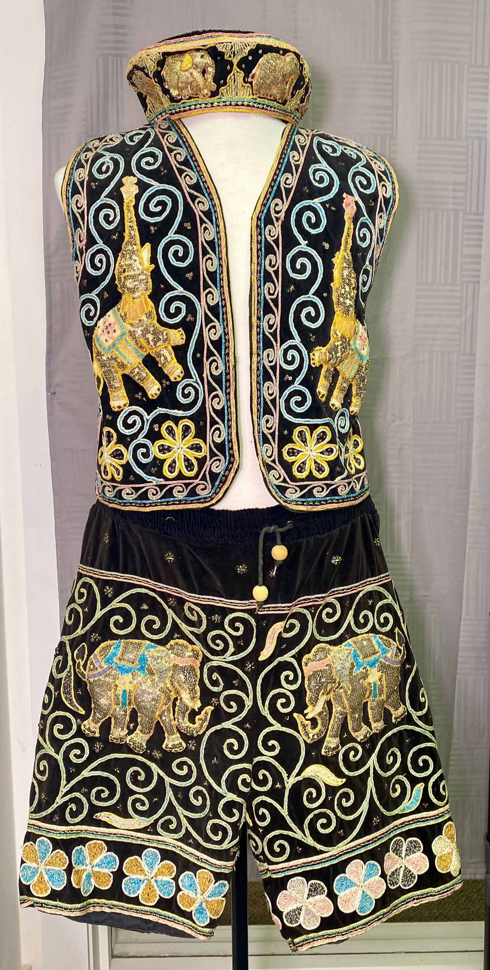 A Three-Piece Carol Horn Workshop Embroidered Velvet Elephant Ensemble (1 of 17)