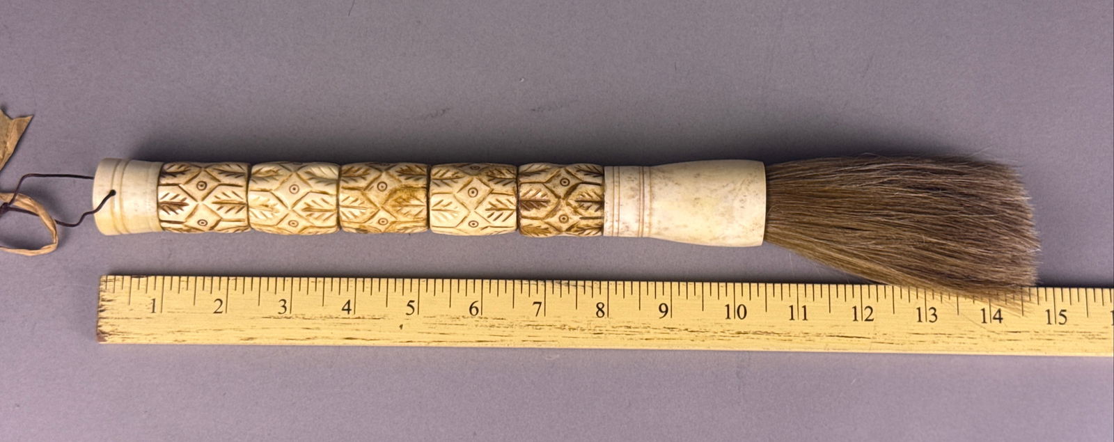 Carved Bone Calligraphy Brush with Lucky Pattern - 4
