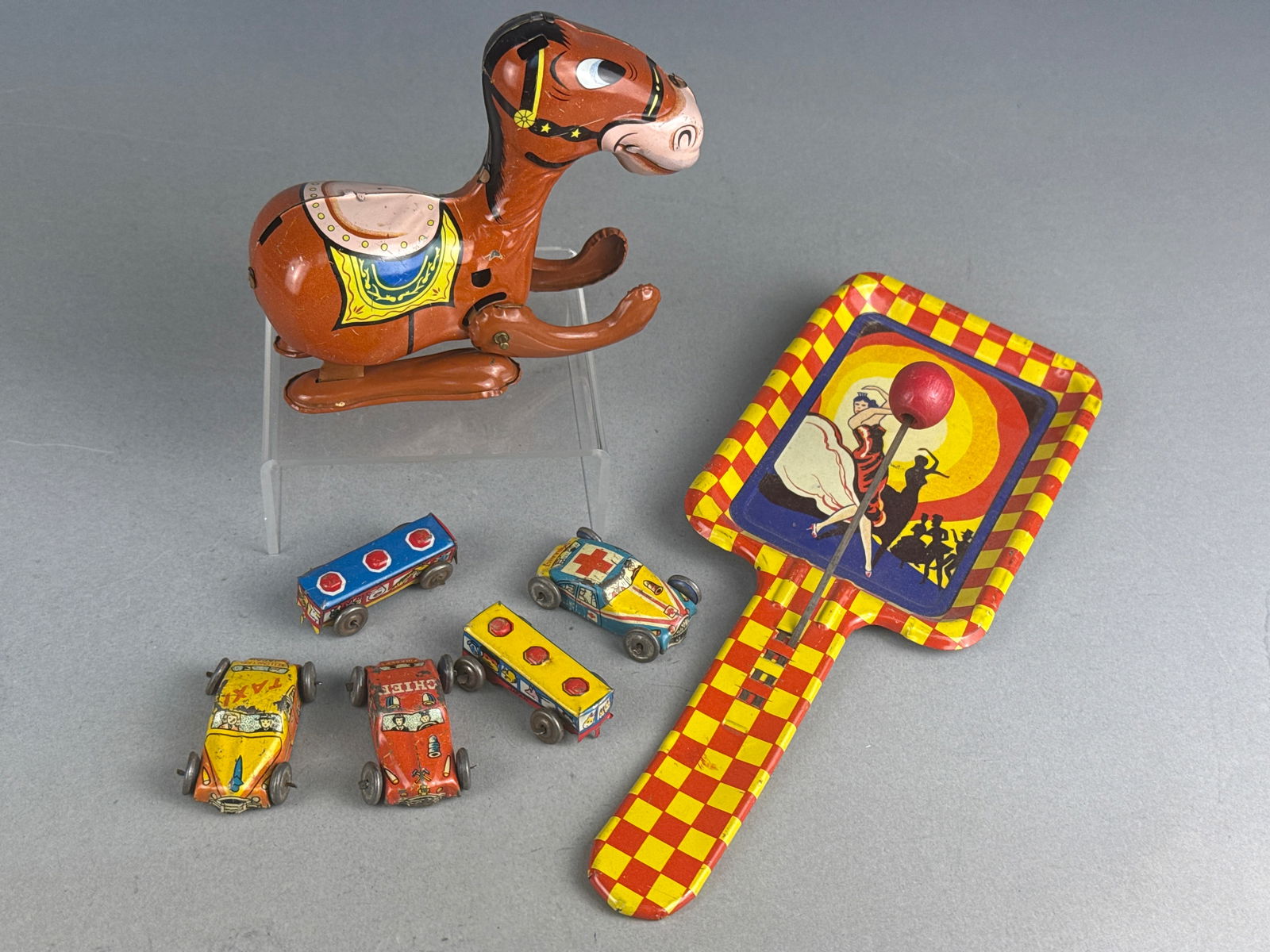 An Assortment of Vintage Tin Lithograph Toys Including a Kirchhof Life of the Party Noisemaker and a (1 of 8)