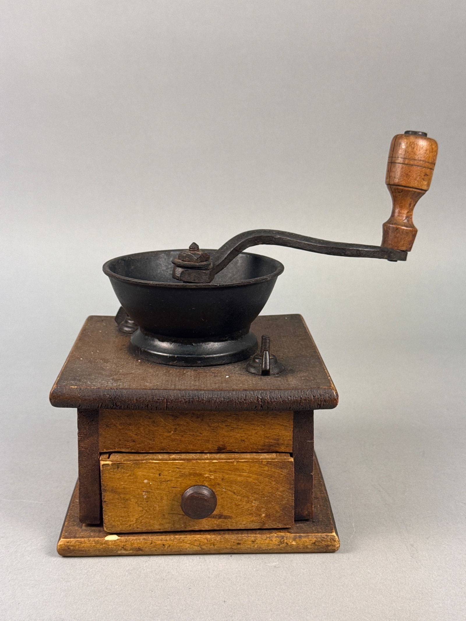 Antique Manual Wooden Box Coffee Mill with Cast Iron Hopper (1 of 5)
