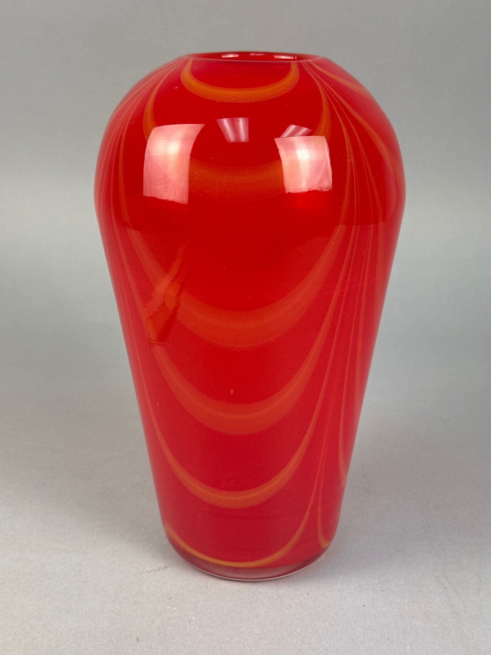 A Contemporary Red and Amber Pulled-Feather Art Glass Vase (1 of 5)