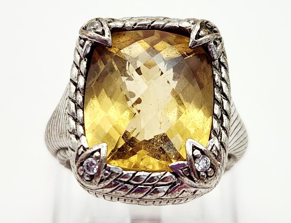 Judith Ripka Sterling Citrine Ring 11.9 Grams (1 of 7)