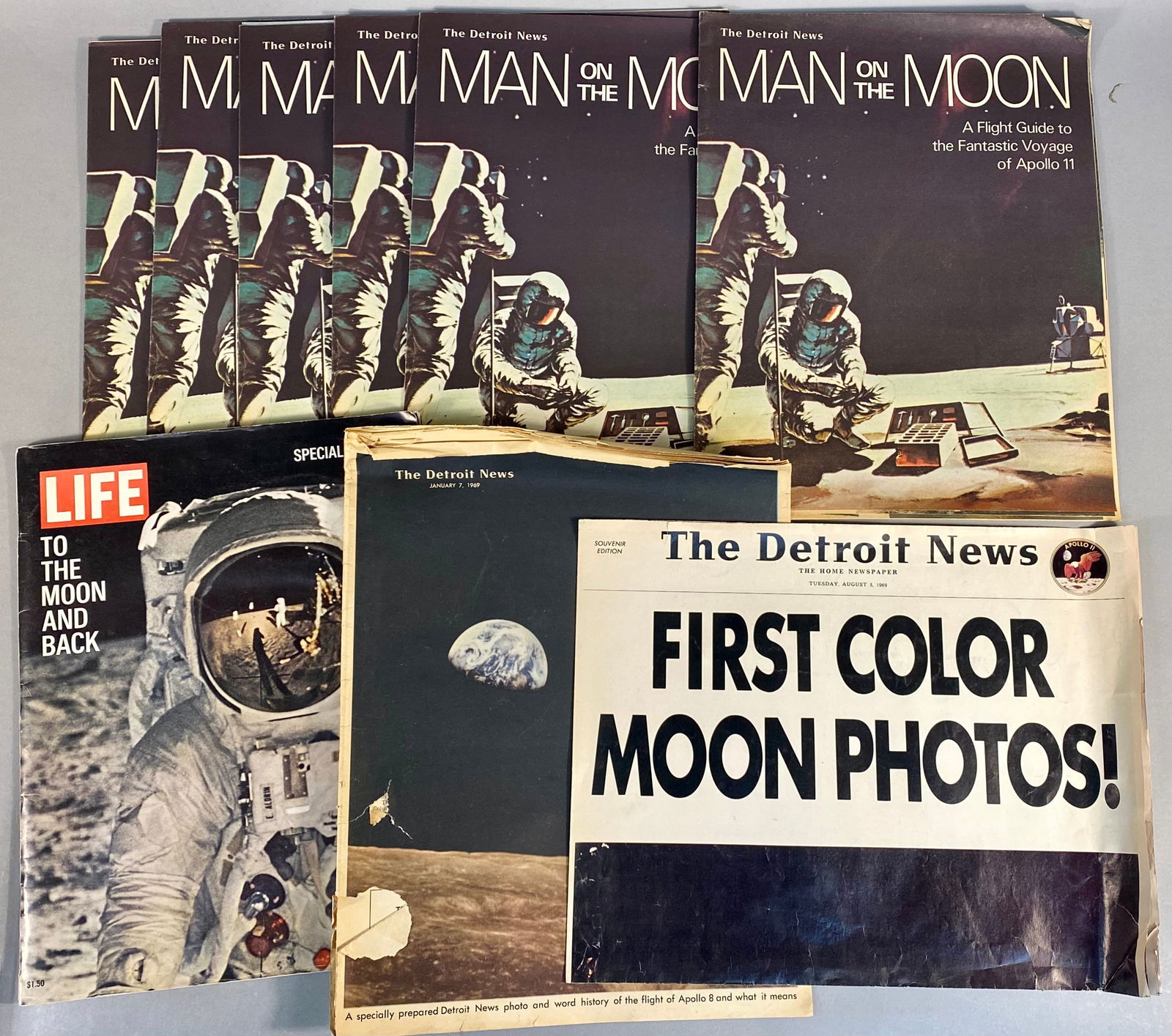 A Group of Apollo Program Space Exploration Newspaper Supplements and LIFE Magazine (1 of 16)