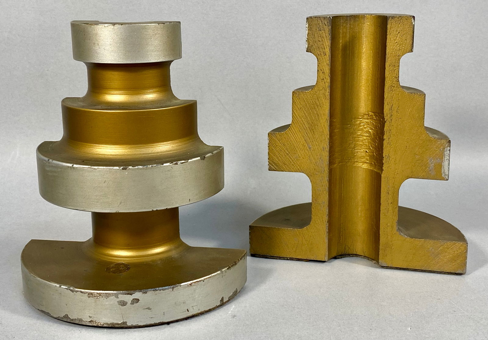 A Pair of Heavy Solid Brass Industrial Geometric Metal Bookends (1 of 4)