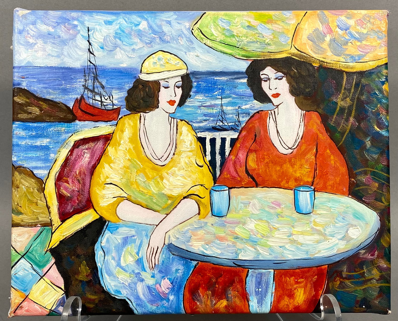 Figurative Oil on Canvas Painting in the Style of Itzchak Tarkay (1 of 6)