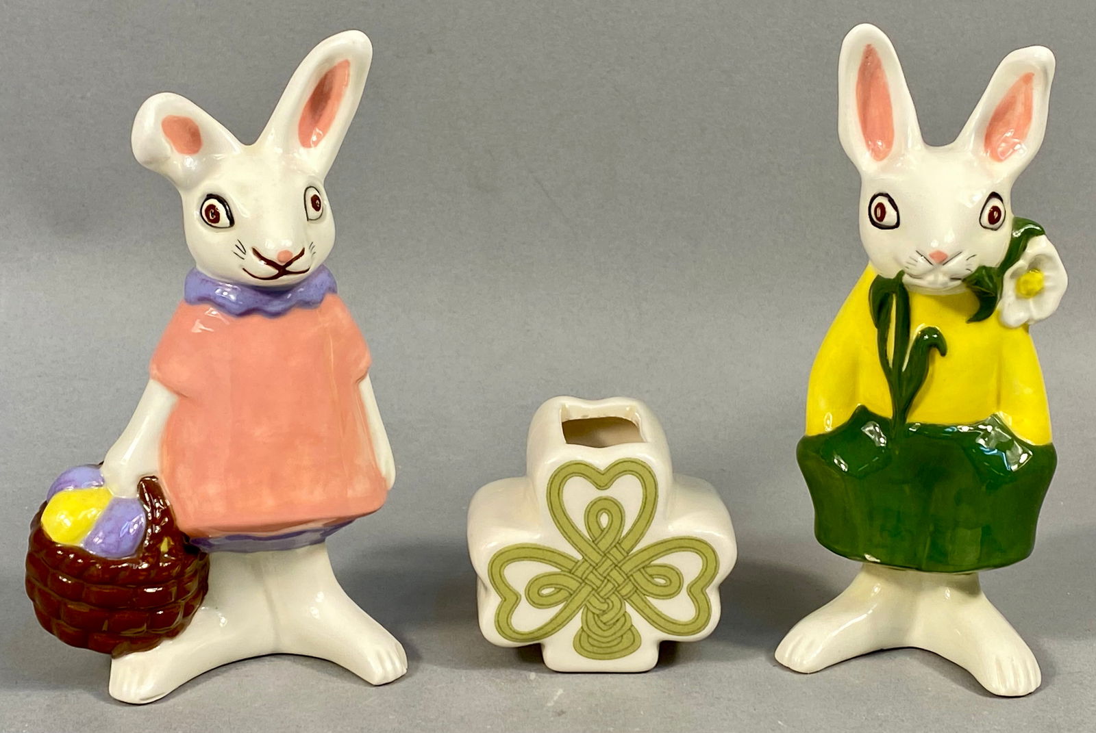 A Trio of Ceramic Decorative Easter Bunny Figurines and a Ganz Shamrock Vessel (1 of 8)