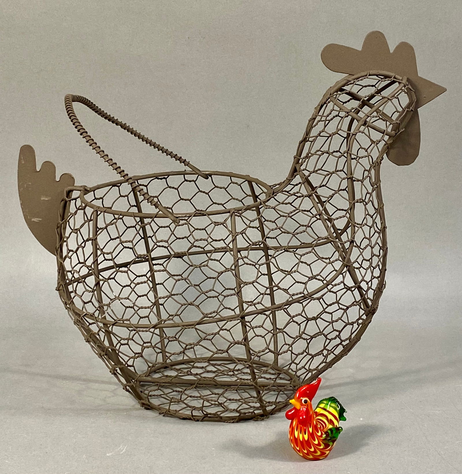 Two Avian-Themed Decorative Objects Including a Farmhouse Chicken Wire Egg Basket (1 of 6)