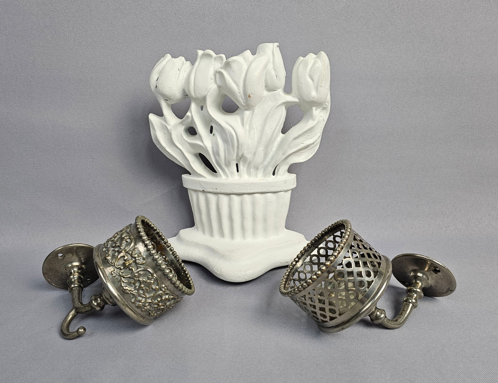 Antique Cast Iron Art Deco Tulip Bouquet Doorstop and Silver & Co. Wall Fixtures (1 of 17)