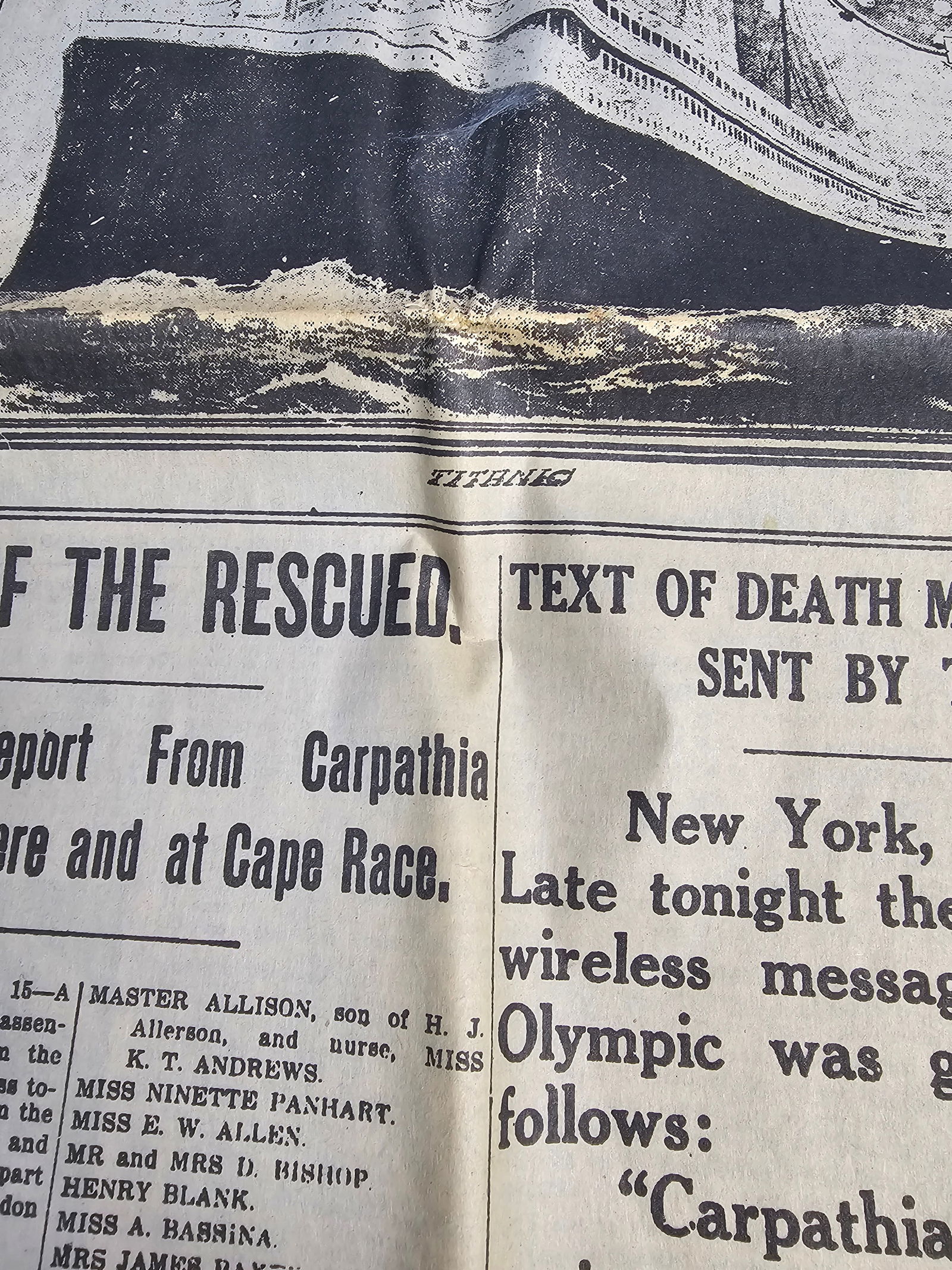 The Boston Daily Globe April 16 1912 Titanic Sinks Newspaper: This single copy of The Boston Daily Globe, dated Tuesday morning, April 16, 1912, features the prominent front-page headline reporting the sinking of the RMS Titanic: TITANIC SINKS, 1500 DIE. The