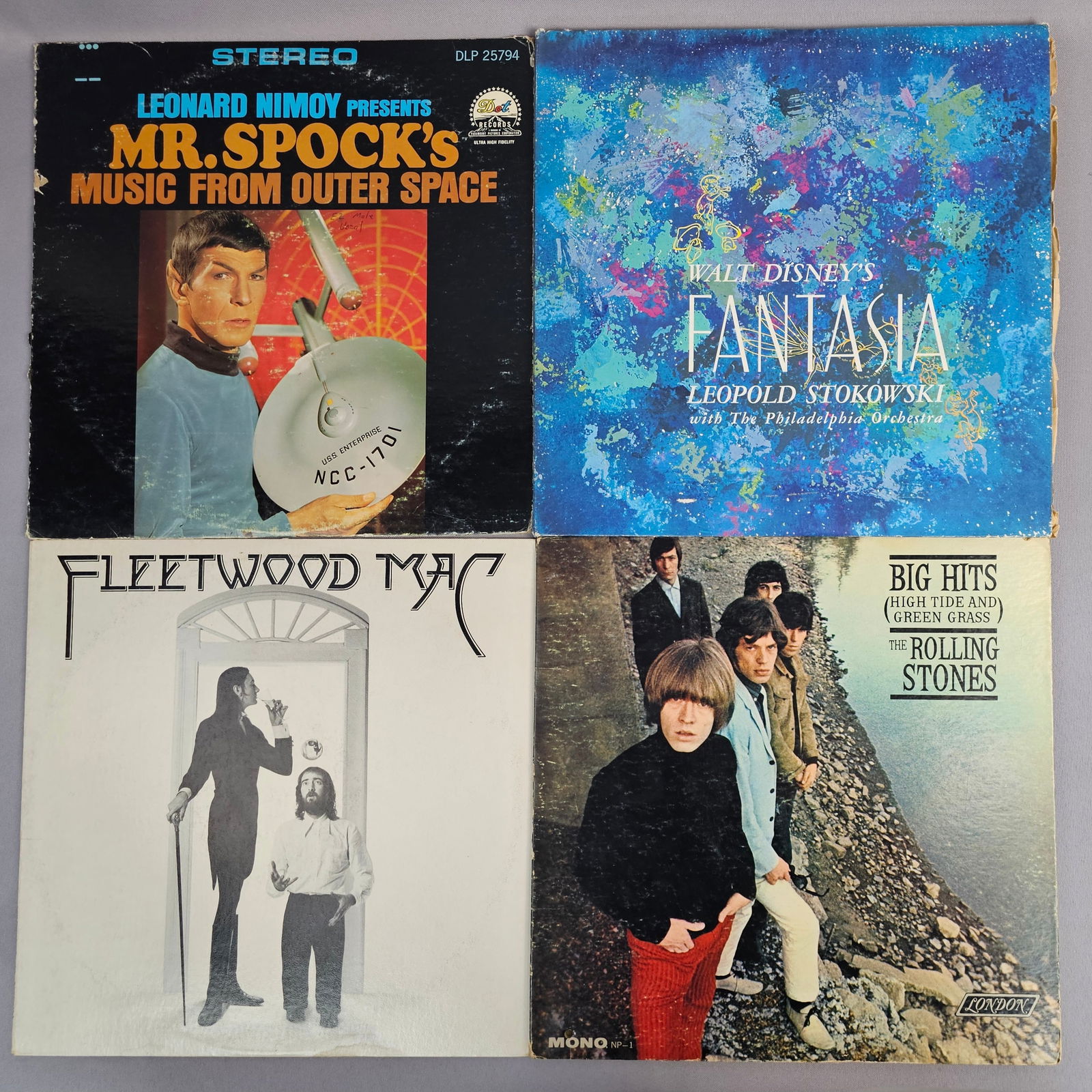 A Collection of Vintage Vinyl LP Records including Leopold Stokowski with the Philadelphia Orchestra: A collection of vintage vinyl LP records featuring Leopold Stokowski with the Philadelphia Orchestra â€“ Walt Disney's Fantasia (Buena Vista Records STEREO 101). The group also includes