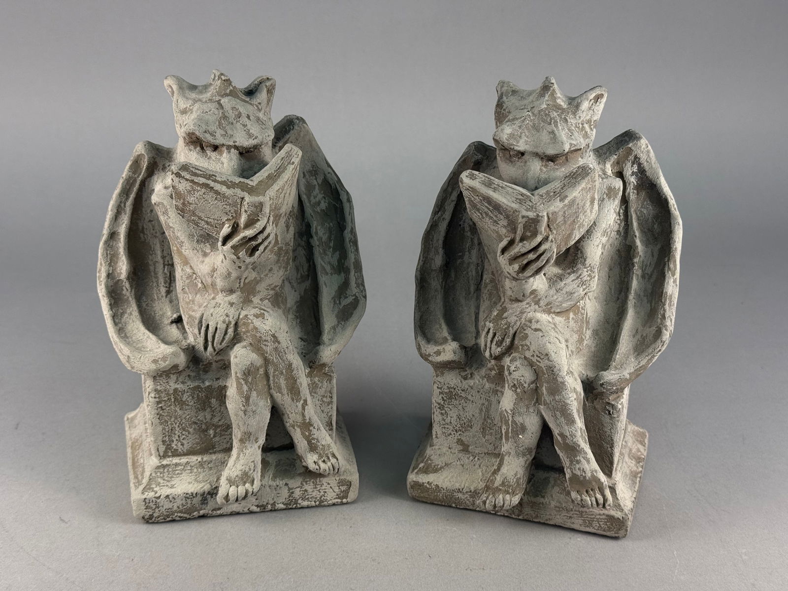 A Pair of HPI The Bookworm Gargoyle Cast Stone Bookends (1 of 8)