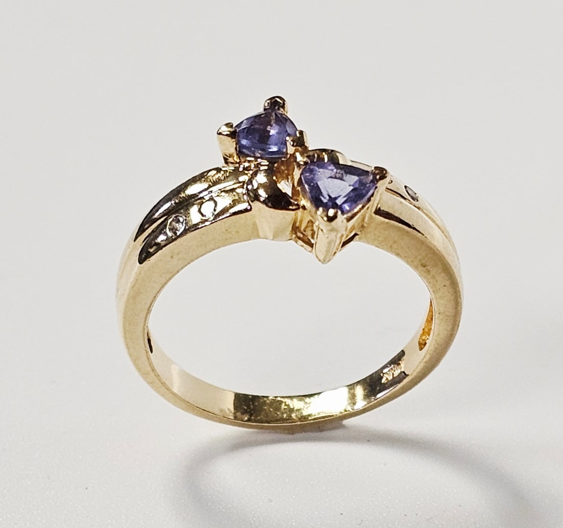 14K Trillion-Cut Tanzanite & Diamond Ring 4.9 Grams (1 of 7)