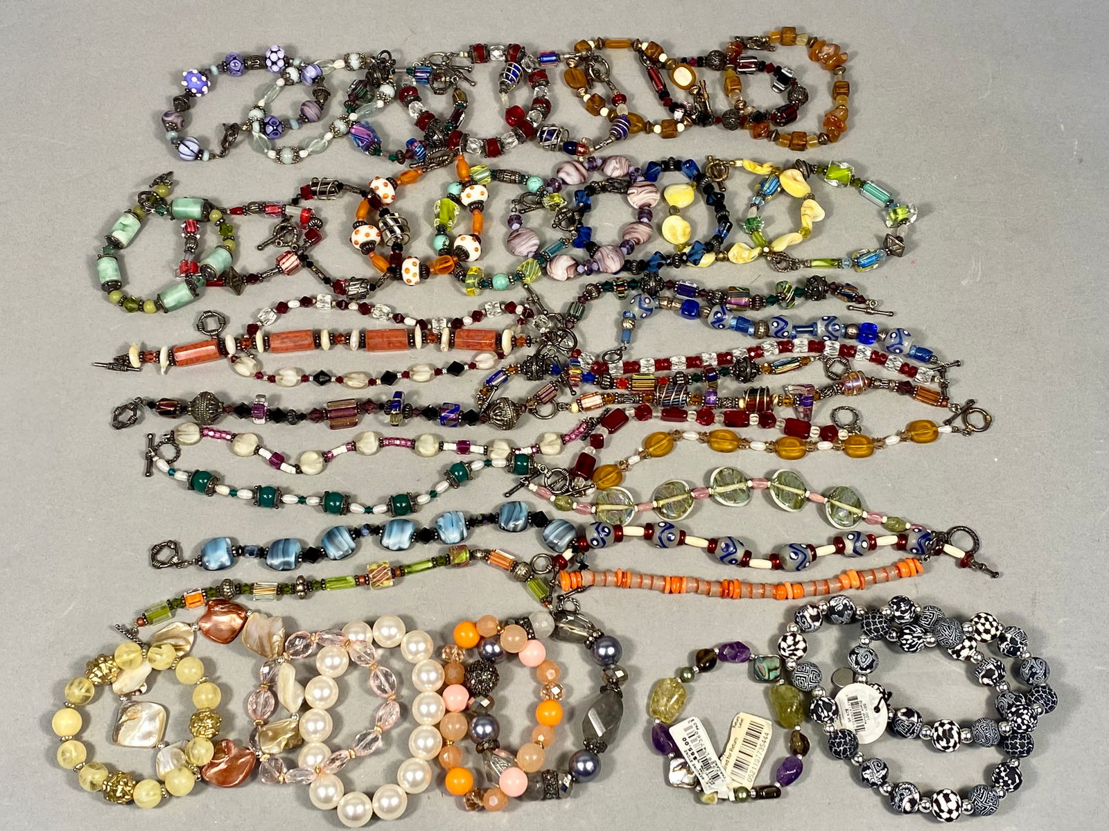 Silver-Tone Artisan Beaded Bracelet Collection with Lampwork Glass and Semi-Precious Stones (1 of 10)