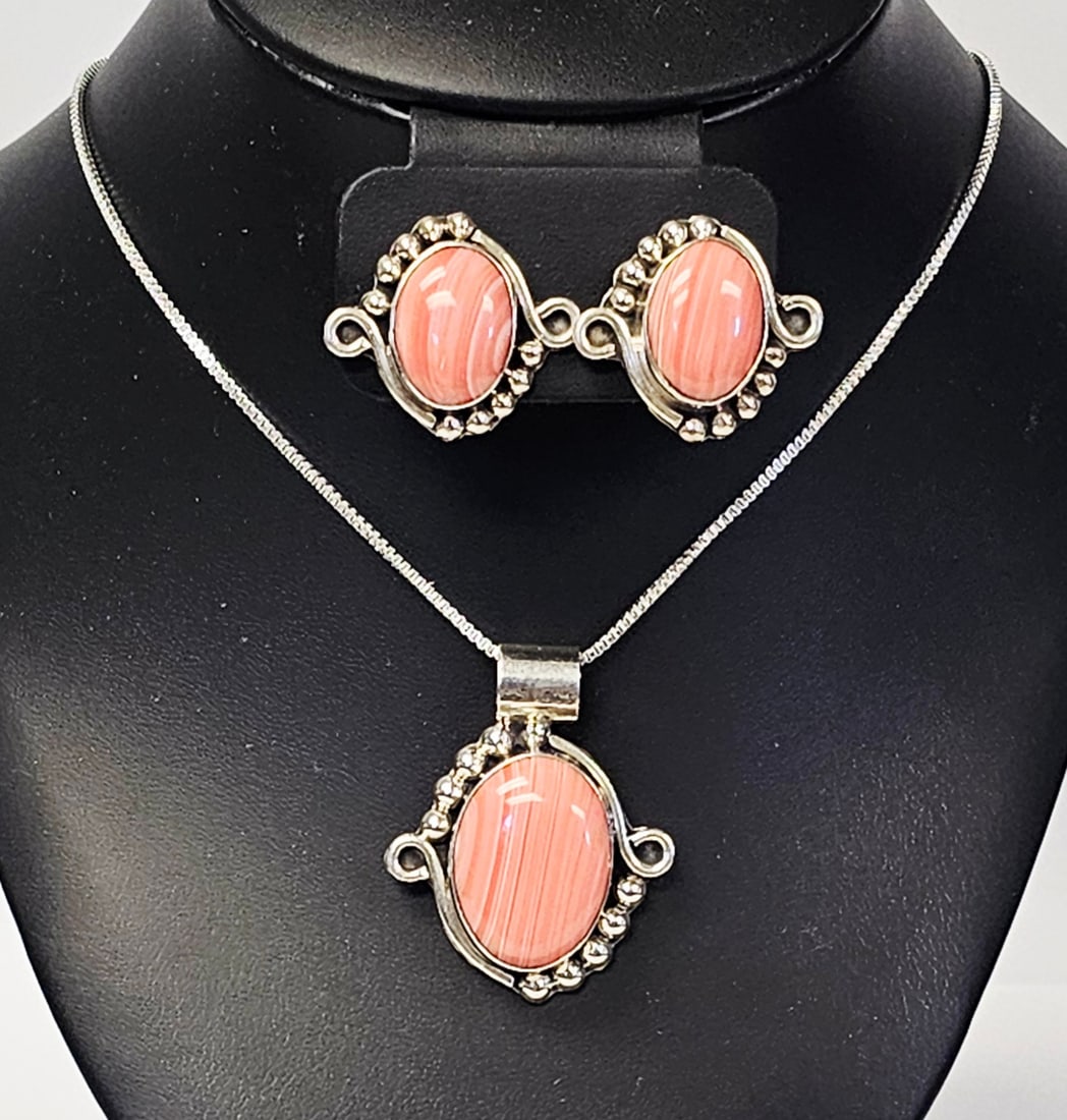 Mexican Sterling Silver and Banded Stone Jewelry Set 38.9 Grams (1 of 11)