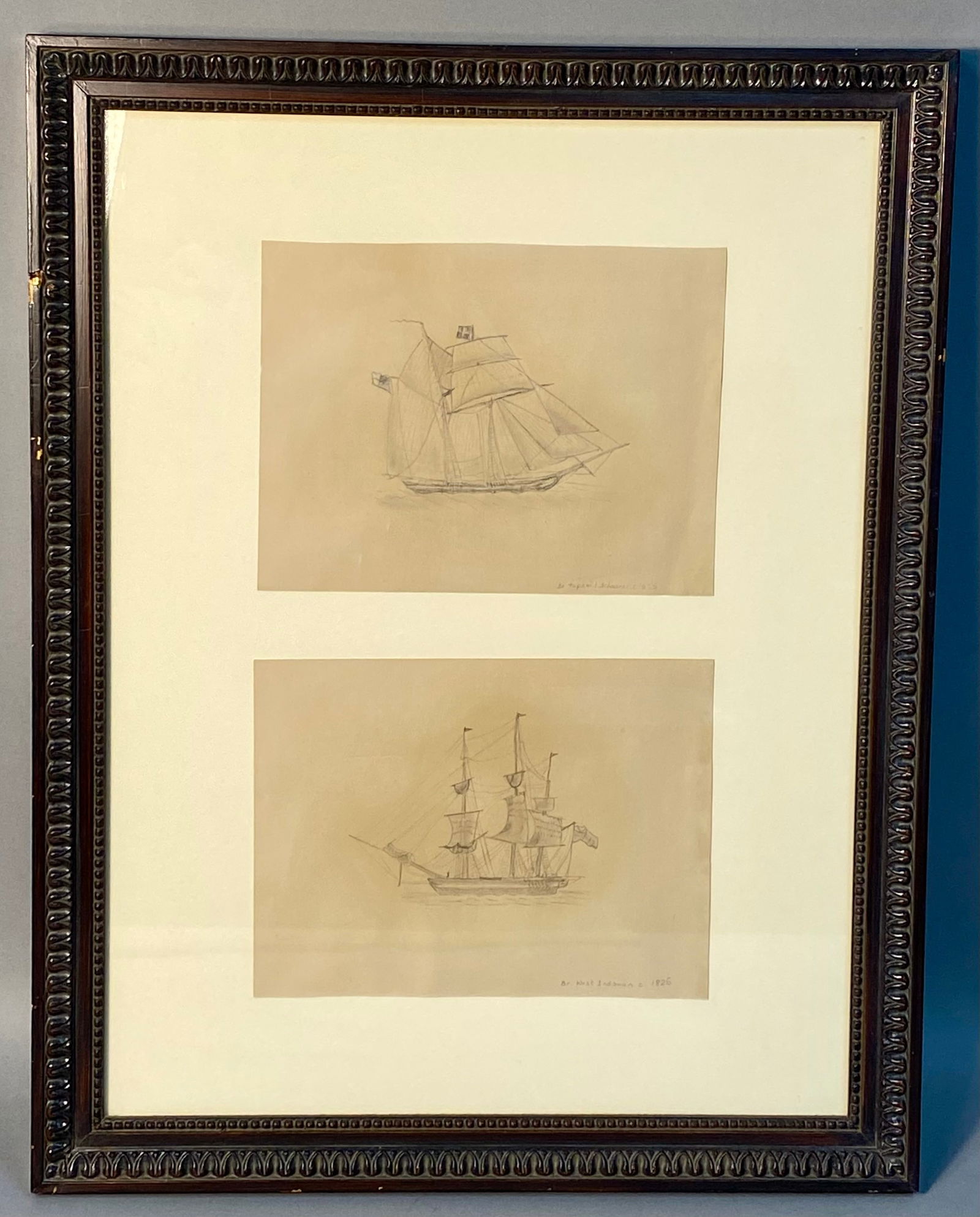 A Pair of Antique English Pencil Drawings of Sailing Vessels, circa 1825-1835 (1 of 8)