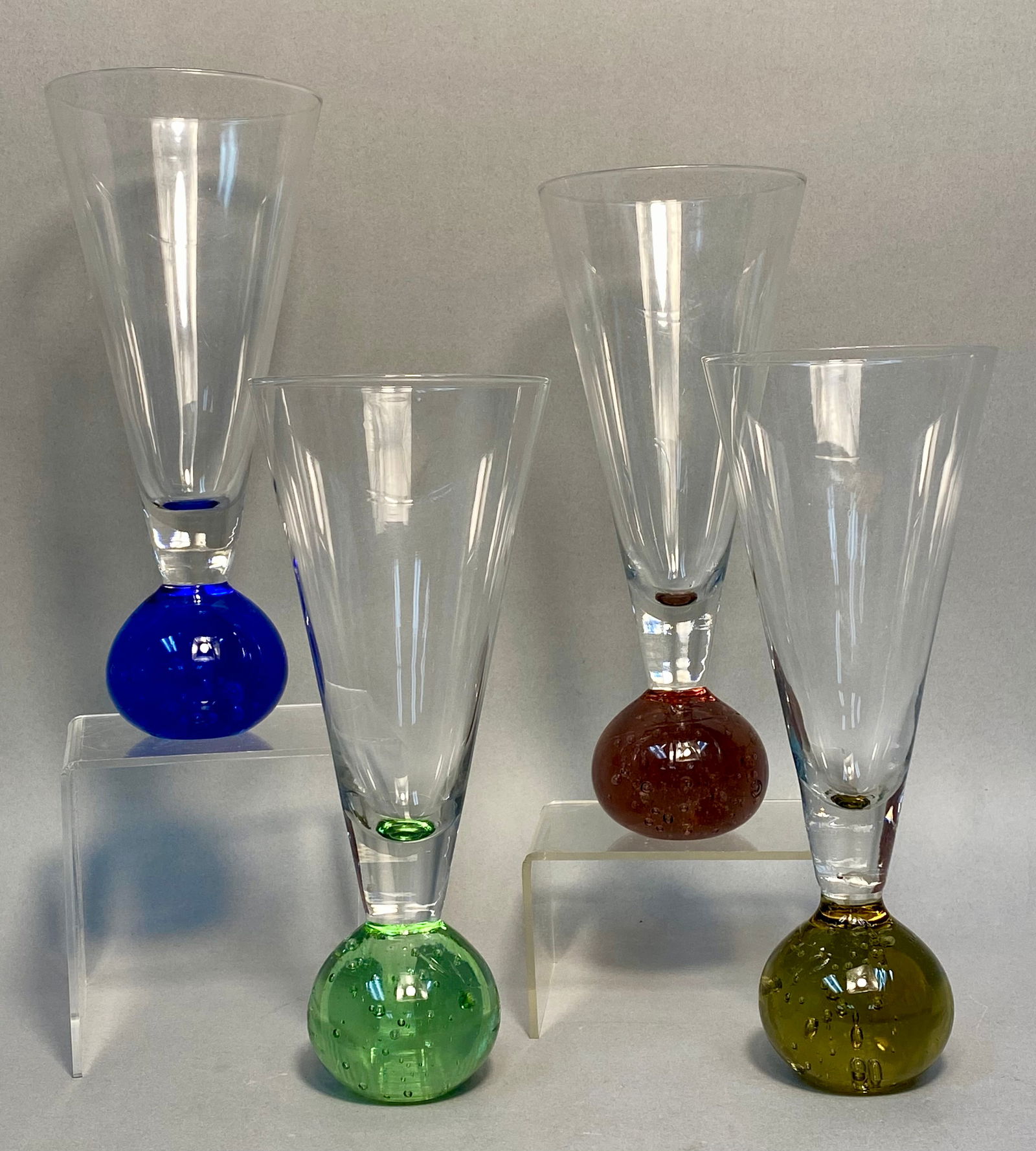 A Set of Circleware Bubble Ball Colored Base Cordial Glasses (1 of 4)