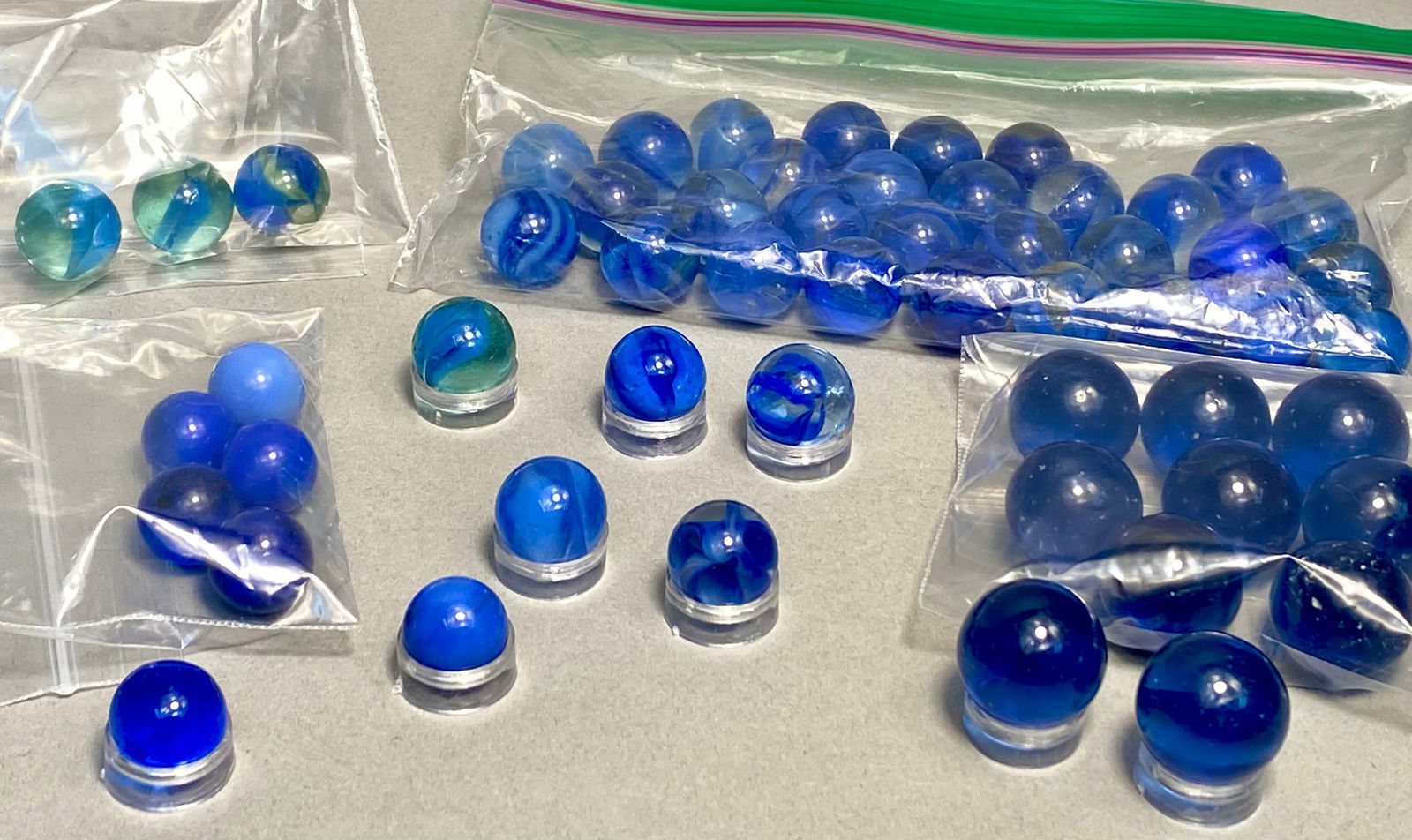 Various Makers, Collection of Blue Glass Marbles, Cat Eye and Opaque Styles, Mid to Late 20th (1 of 7)