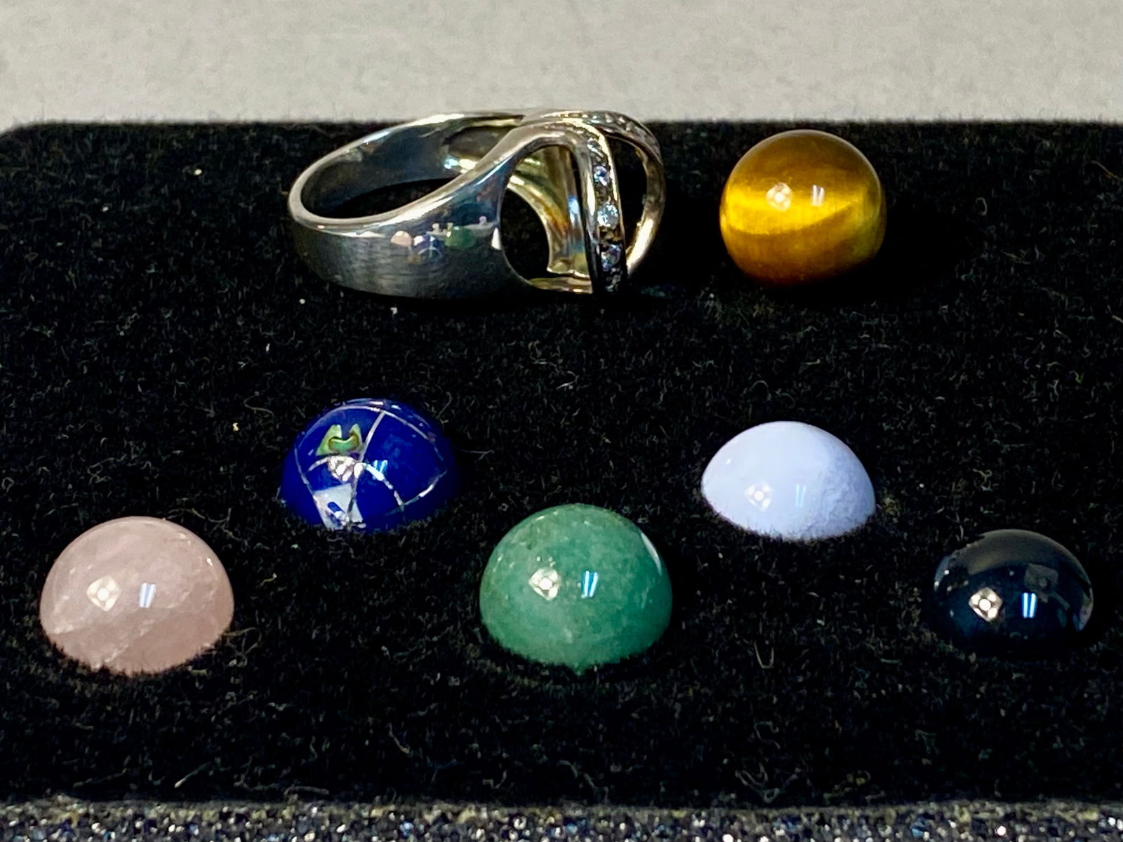Sterling Silver Interchangeable Gemstone Cocktail Ring, 4.7g - 7