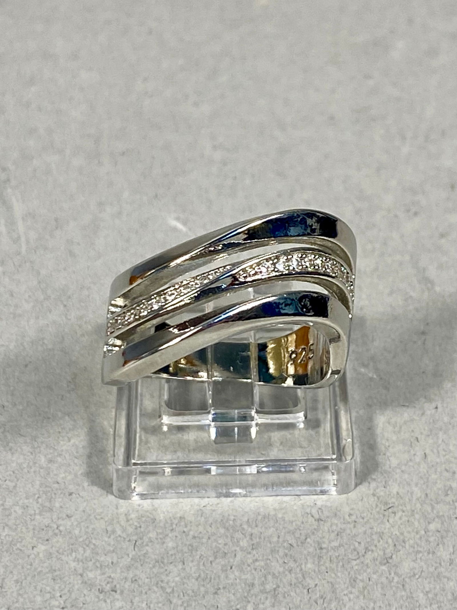Sterling Silver Multi-Band Bypass Ring with Round-Cut Accents, 7.1g (1 of 5)