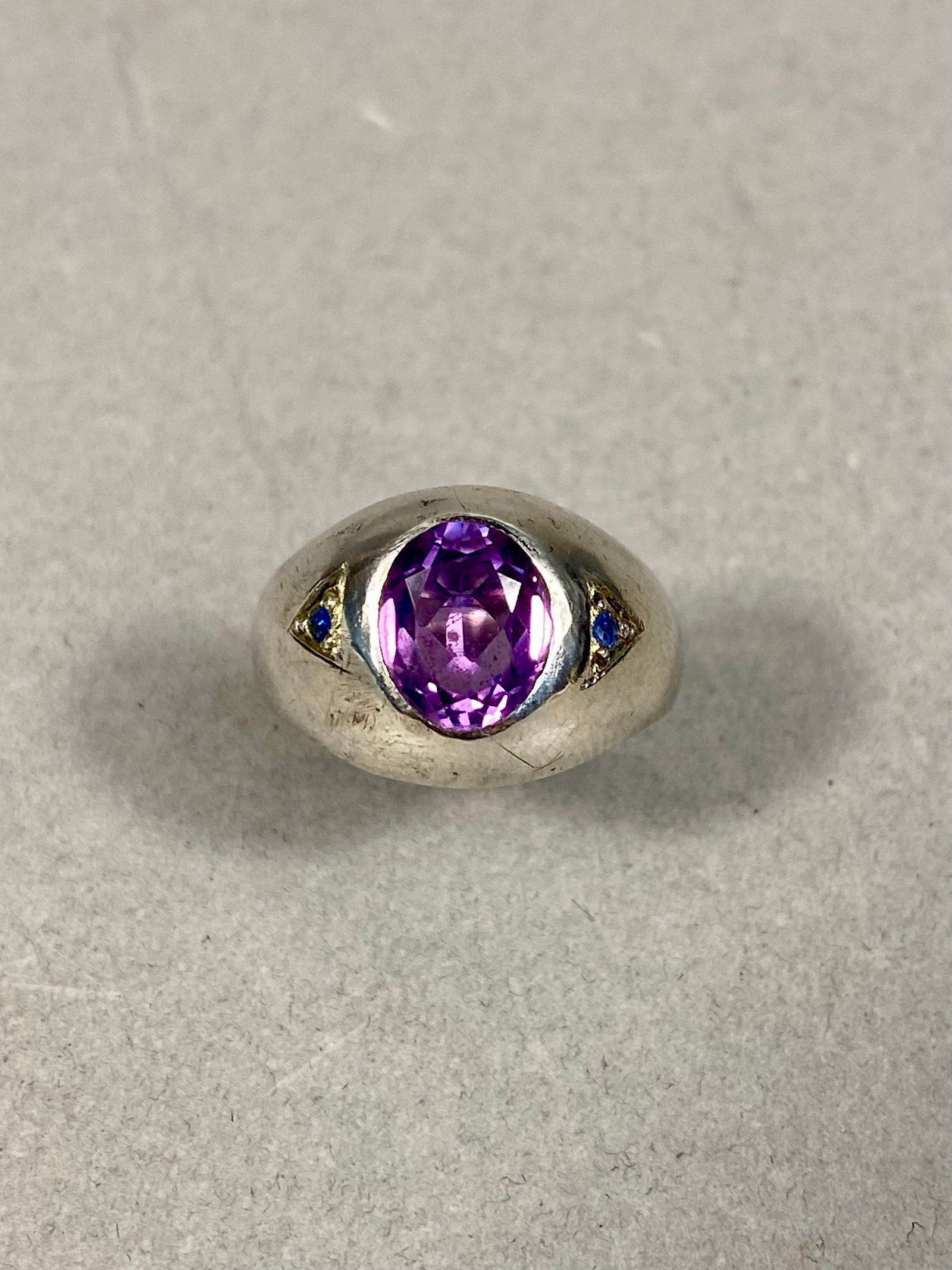 Sterling Silver Amethyst and Blue Stone Cocktail Ring, 5.71g (1 of 5)