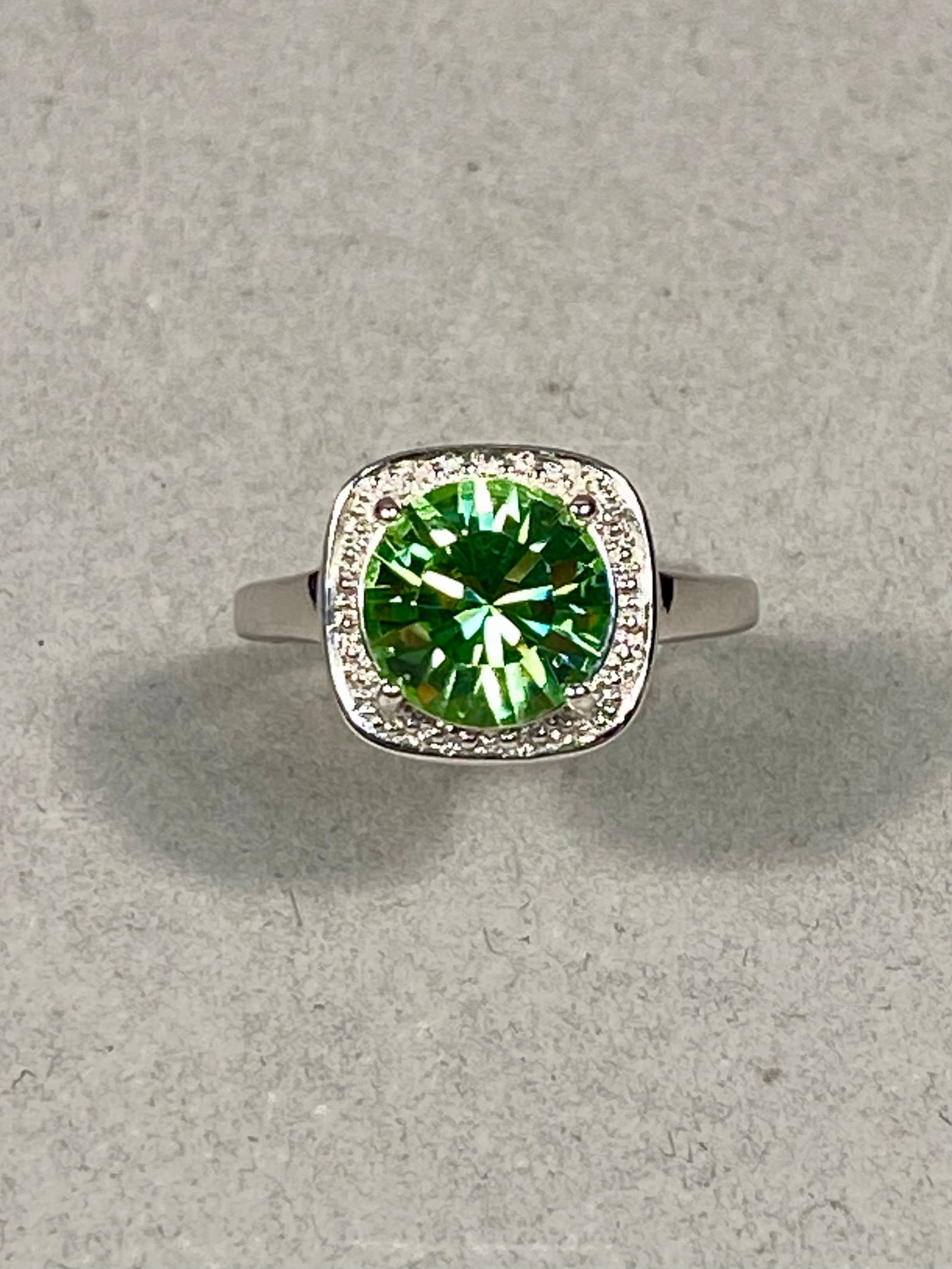 Sterling Silver Halo Cocktail Ring with Green and Clear Stones, 6.91g (1 of 5)
